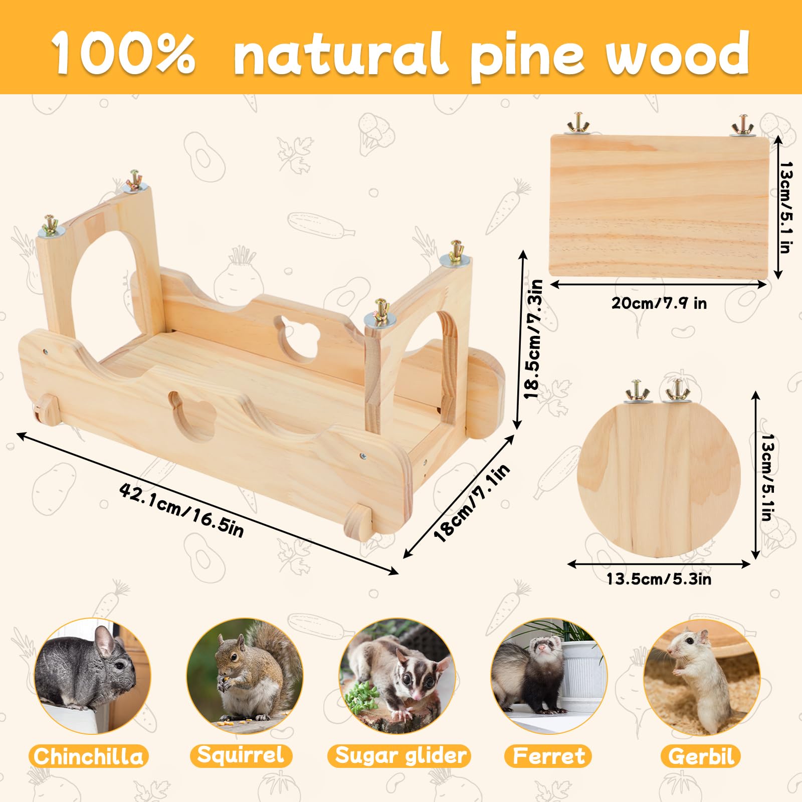 BWOGUE Chinchilla Hängebrücke, hängende große Kleintier-Holzbrücke und Plattform, Chinchilla-Länder und Plattformen Set für Zuckergleiter, Eichhörnchen, Chinchillas Lebensraum Spielzeug