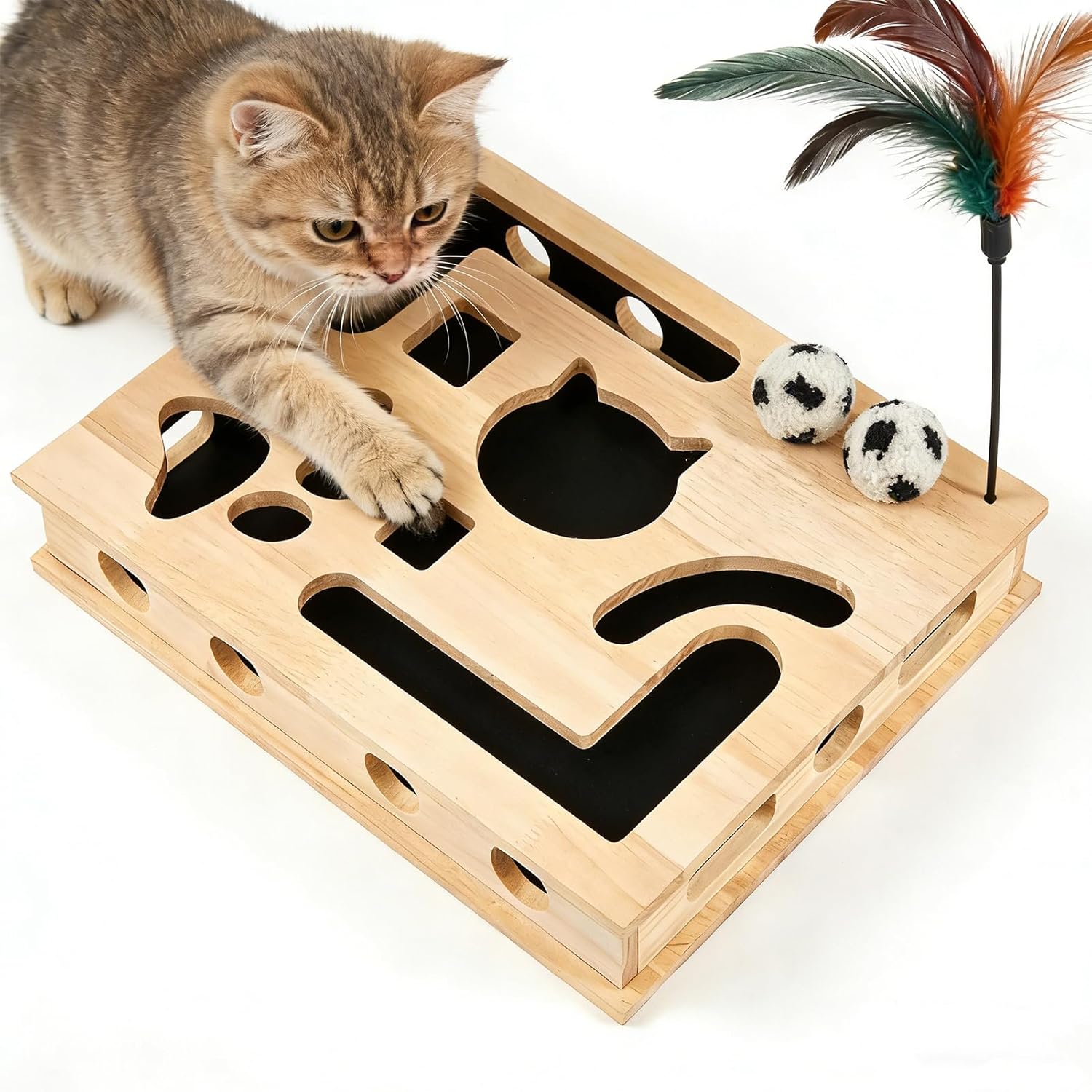 2026 New Cat Scratch Puzzle Enrichment Box,Cat Nail File Enrichment Box with 2 Bell Ball & Sandpaper Inside&Feather,Alternative to Clippers and Grinders for Indoor Cats Scratching,Boredom Relief