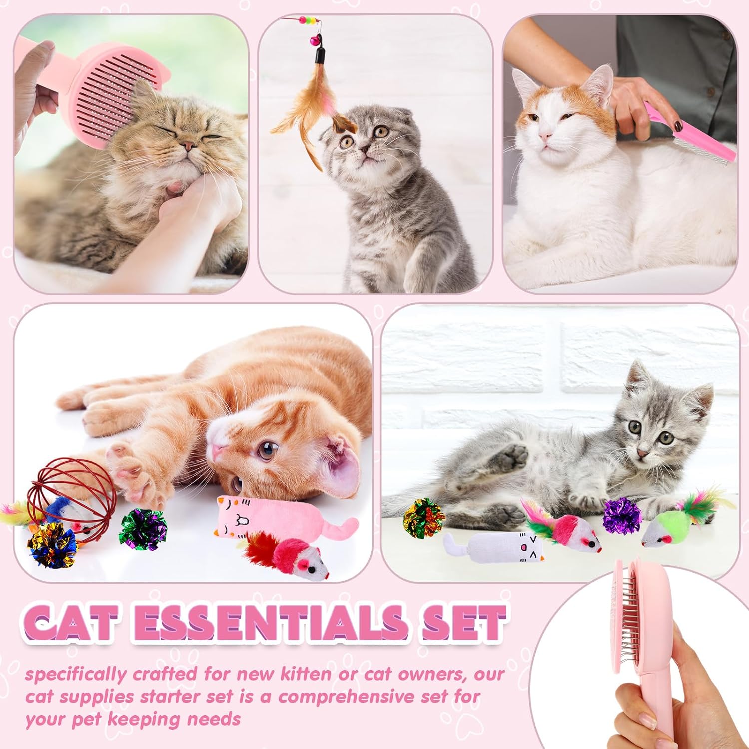 38 Pcs Kitten Supplies Starter Kit Cat Essentials Set Include Cat Scratcher Cardboard Stainless Steel Litter Box Bed Carrier Kitten Toys Accessories for Welcome Gift Supplies