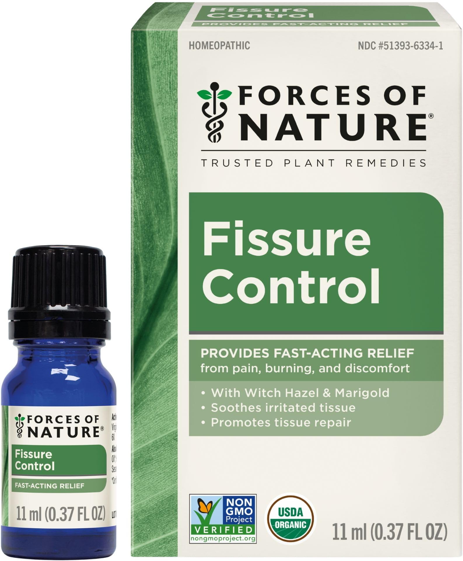 Forces of Nature Fissure Control, Organic Homeopathic Treatment with Witch Hazel for Anal Fissures, Hemorrhoid Related Irritation & Discomfort, Fast, Natural Topical Relief, 0.37 FL OZ