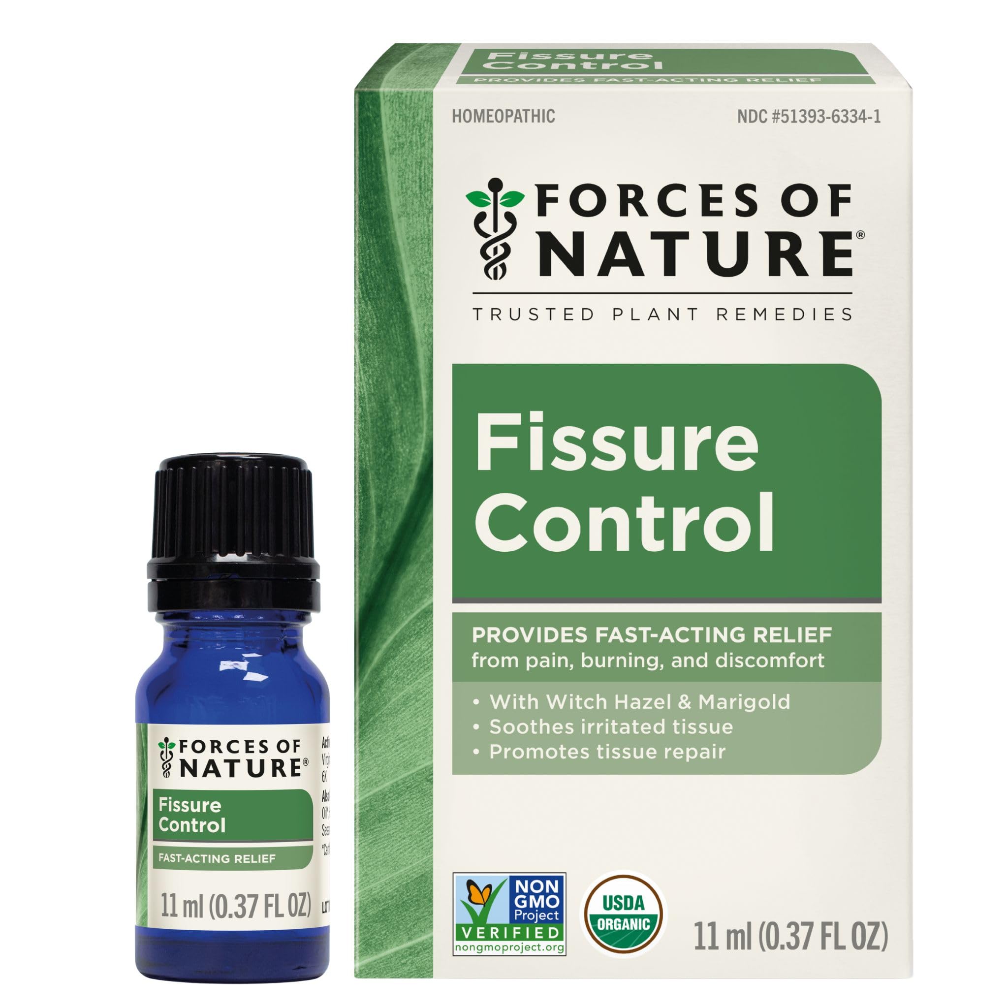 Forces of Nature Fissure Control, Organic Homeopathic Treatment with Witch Hazel for Anal Fissures, Hemorrhoid Related Irritation & Discomfort, Fast, Natural Topical Relief, 0.37 FL OZ