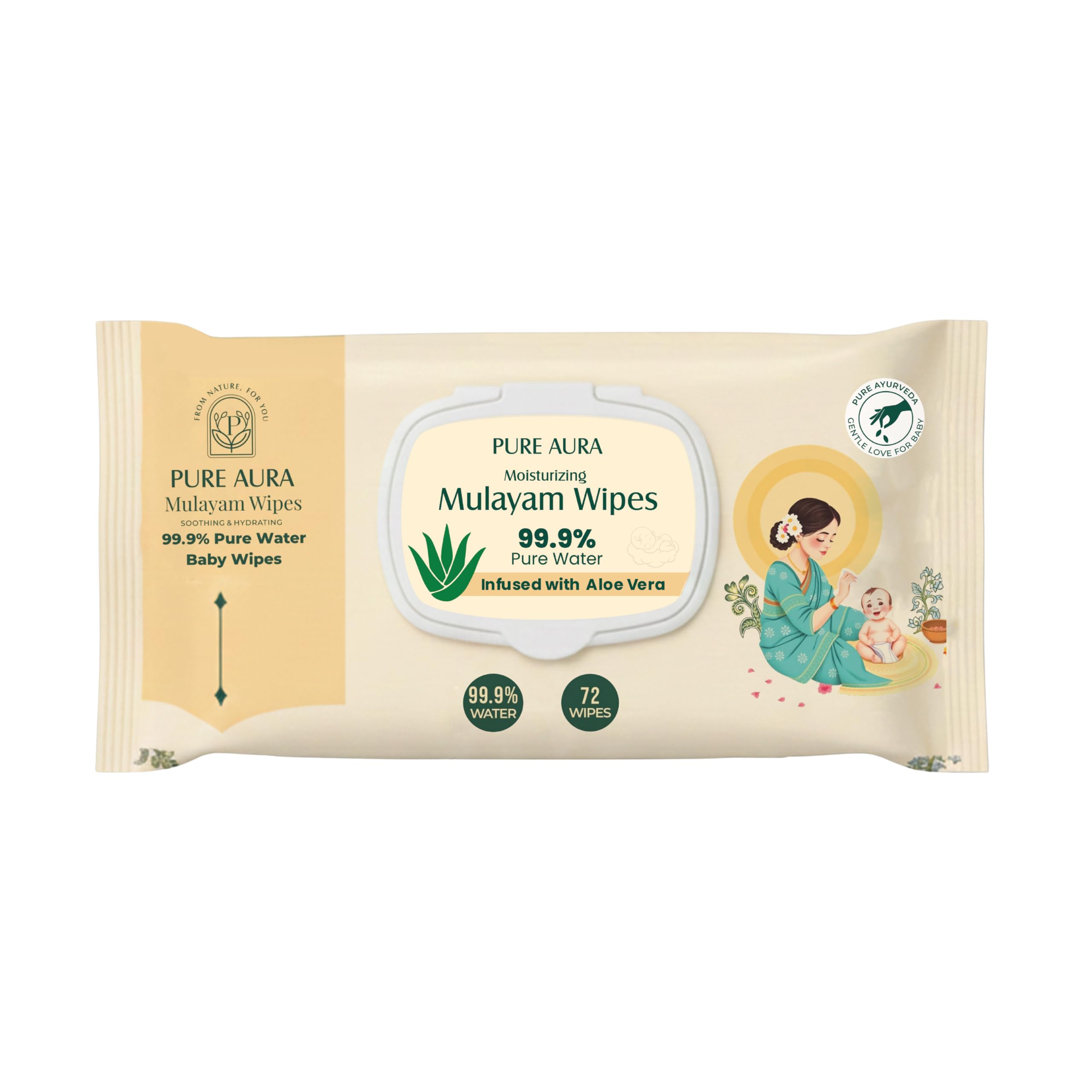 Pure Aura Baby Wipes with 99.99% Pure Water | Pack of 1 (72 Wipes) | Ultra Soft & Thick | Natural Plant-Based | Infused with Aqua & Aloe Vera | Gentle & Safe for Newborns-image-34