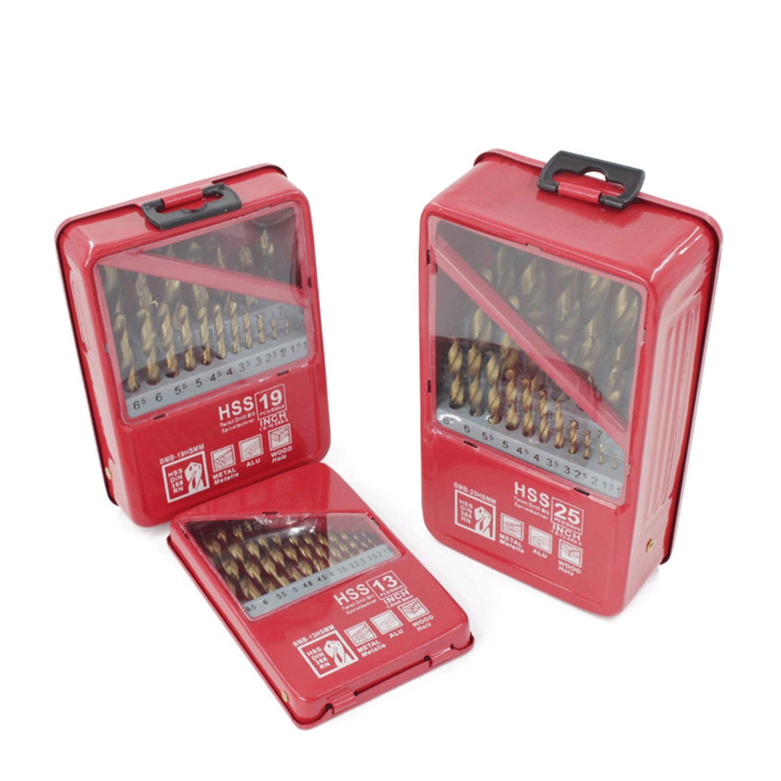 Brocas Juego de Brocas 13/19/25PCS 1.0~13mm HSS Juego de Brocas recubiertas de Titanio para Metal Carpintería Perforación Herramientas eléctricas Accesorios en Caja de Hierro (Color : 13pcs)