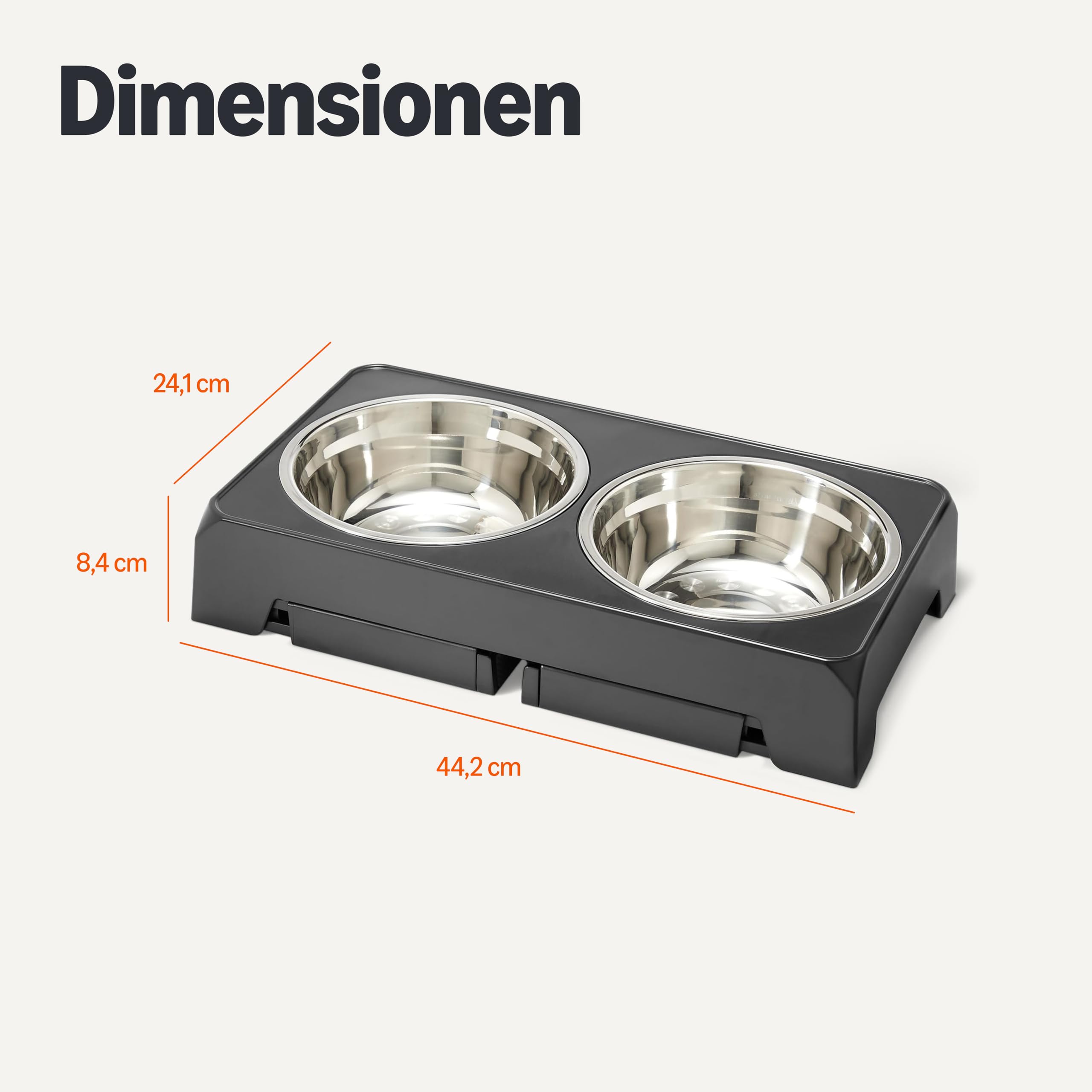 Amazon Basics Erhöhter Hundenapfständer, höhenverstellbarer, erhöhter Napf, Edelstahlnäpfe, rutschfest, Futterschale für Haustiere, 44 x 24 x 30,5 cm, Schwarz