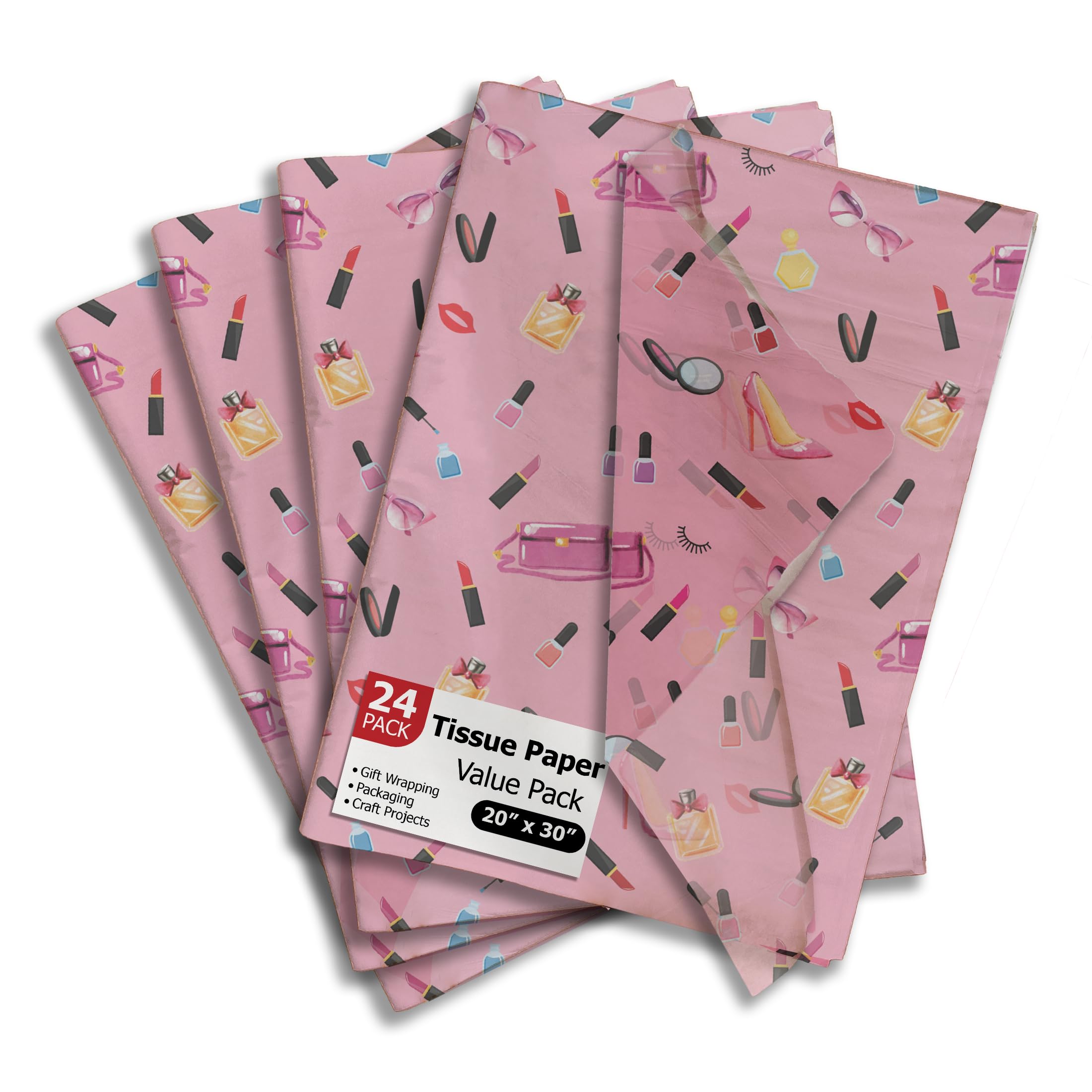 Makeup Printed Tissue Paper for Valentine's Day Gift Bags or Boxes and Wrapping - Bulk Decorative Art Tissue Paper for Packaging and Gifting | 24
