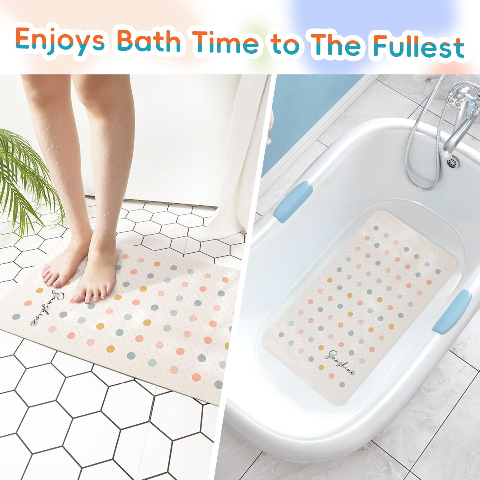 Badewannenmatte, Duschmatten – niedlicher Cartoon-bunt, cremefarbener Stil, rutschfeste Badezimmer-Badewannenmatte für Badewanne, rutschfeste Duschmatten für Boden, maschinenwaschbar,