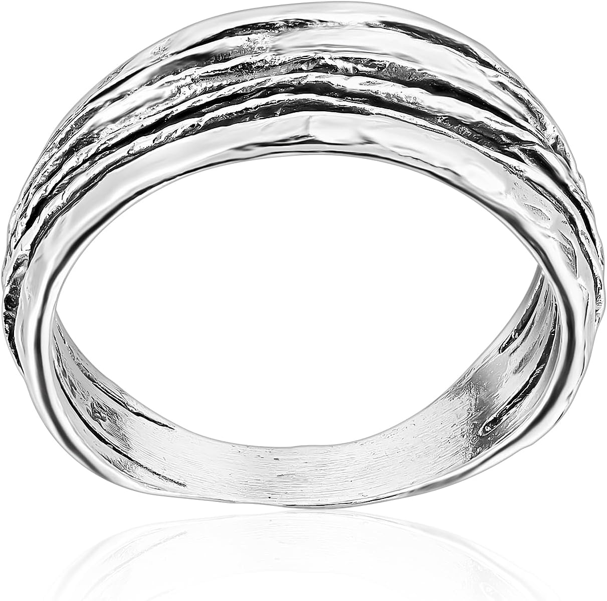 JEAN RACHEL JEWELRY 925 Sterling Silver Textured Wire Wrap Ring - Minimalist Multi-Strand Everyday Ring