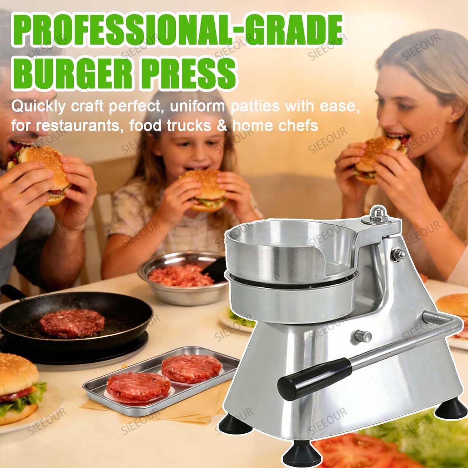Kommerzieller Burger Patty Maker mit Reset-Taste und Wachspapier, Edelstahl für Restaurants, BBQ, und Heimgebrauch