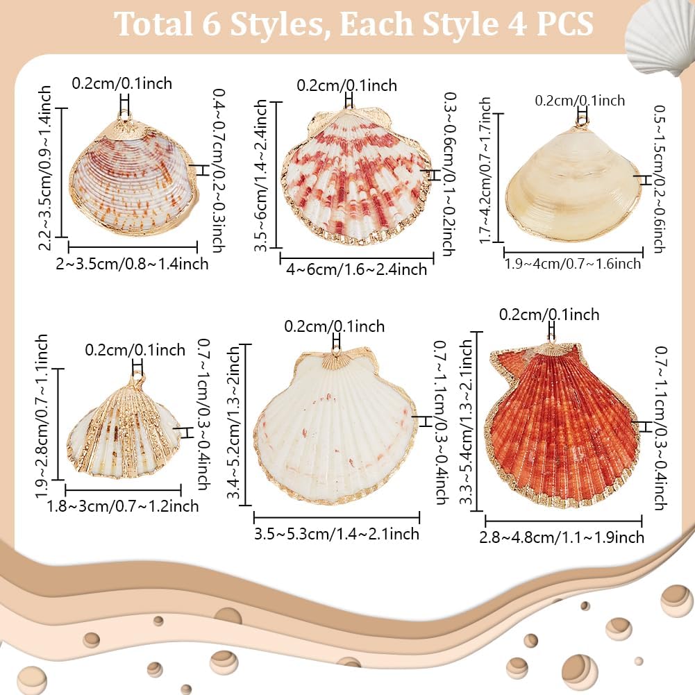 PH PandaHall 24pcs 6 Styles Natural Scallop Shell Pendants, Electroplated Shell Charms Beach Seashells Charms Summer Sea Shells Pendant with Hole for Summer Jewelry Bracelet Jewelry Craft Halloween - Image 4