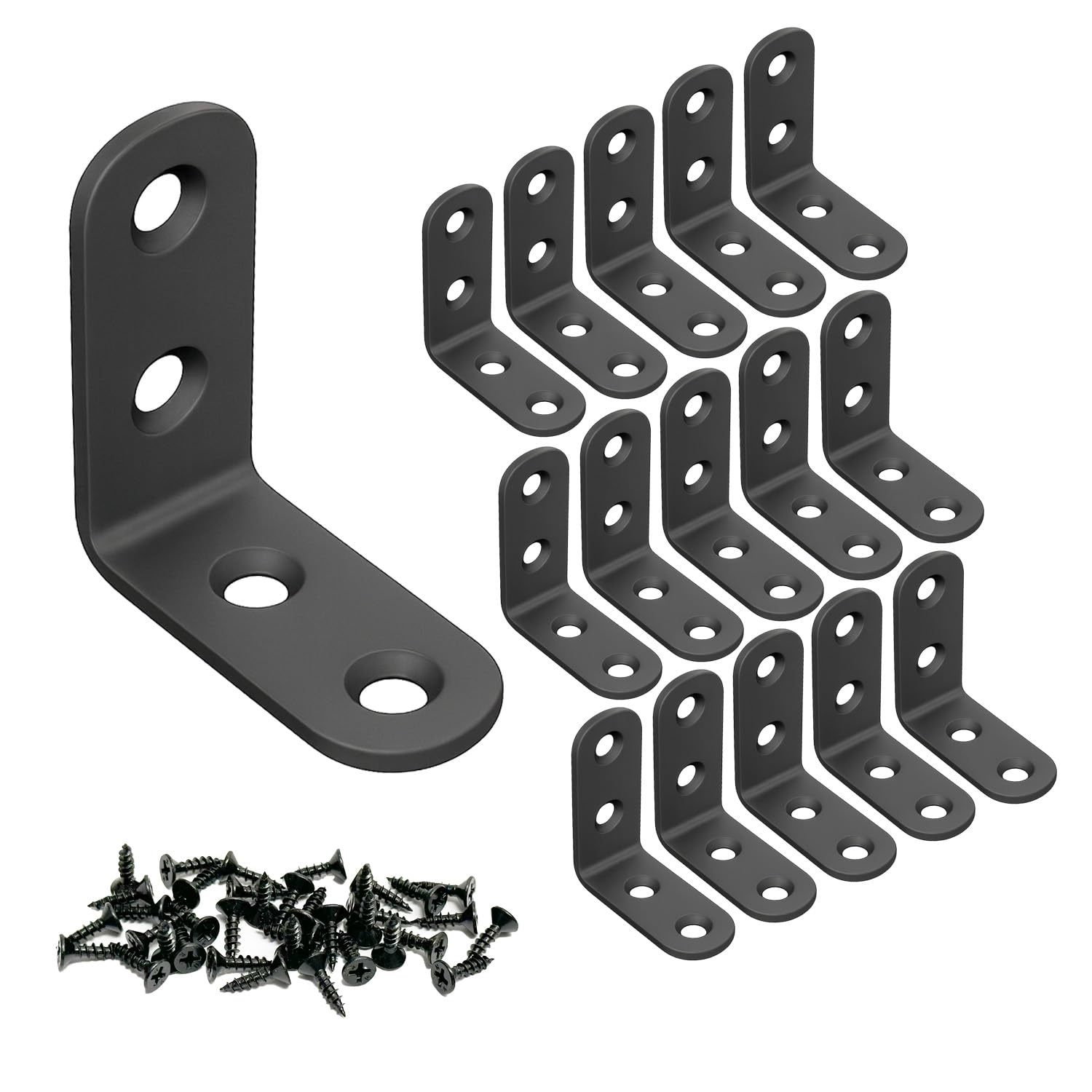 Omideas Black 15 X Angle Brackets (40 X 40 X 16) 90 Degree L Shaped Corner Brace Bracket For Wood Fixing Joining Repairing Furniture Shelves Stainless Steel Color Support Connector With Screws