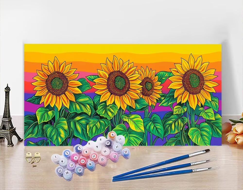 Peinture par Numero Adulte Dessin Animé Kit de Peinture à l'huile Sur Toile par Numéros pour Adulte Tournesol Grande taille XXL 60x120cm d'eau Peinte à la Main Painting by Numbers Débutant N5-142