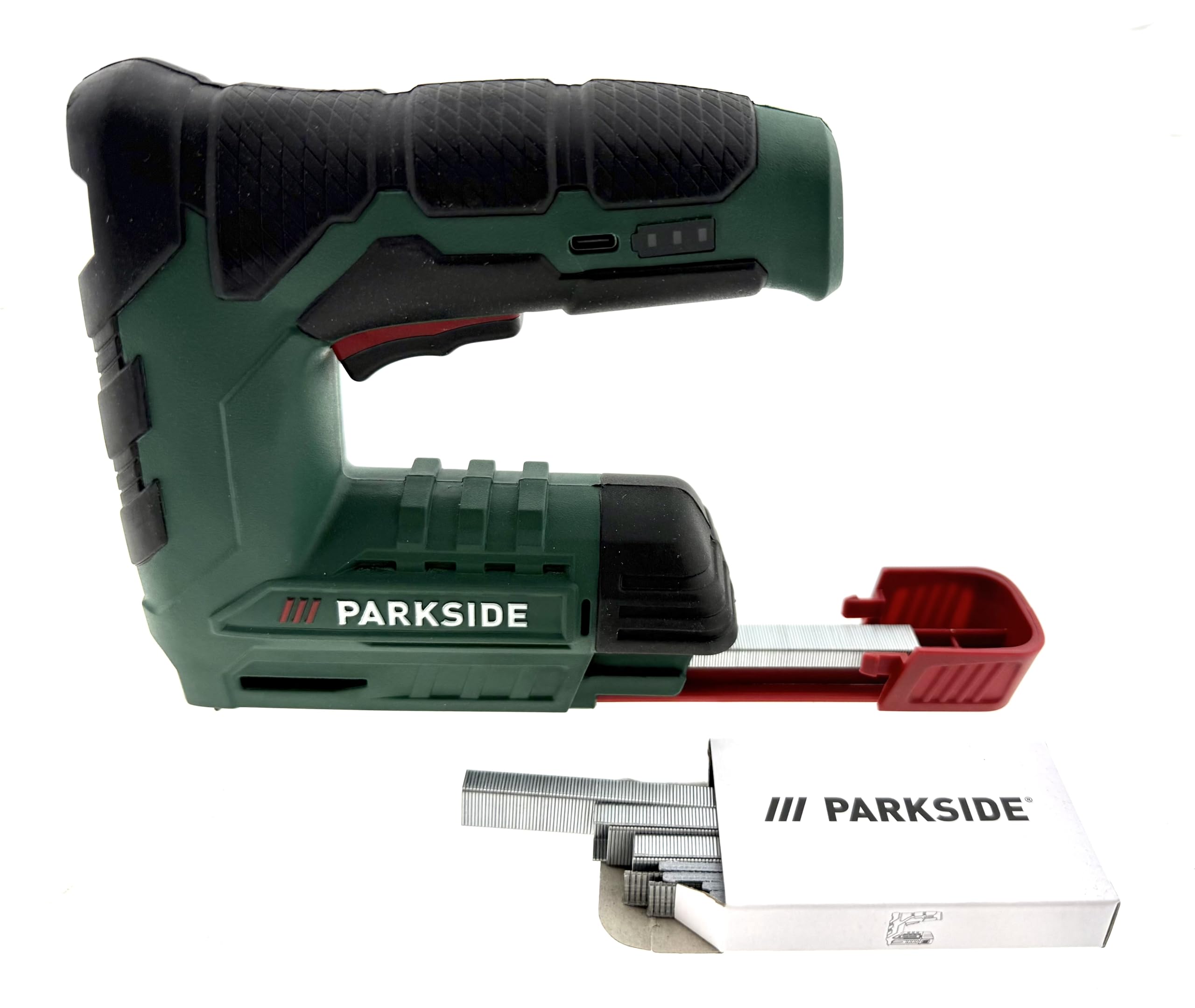 PARKSIDE Akku Tacker PAT 4 D6, 4 V Lithium Ionen, inkl Akku, USB C Ladekabel, Klammern und Nägel, Elektrotacker für Basteln, Dekoration, Haushalt, kompakt und leicht