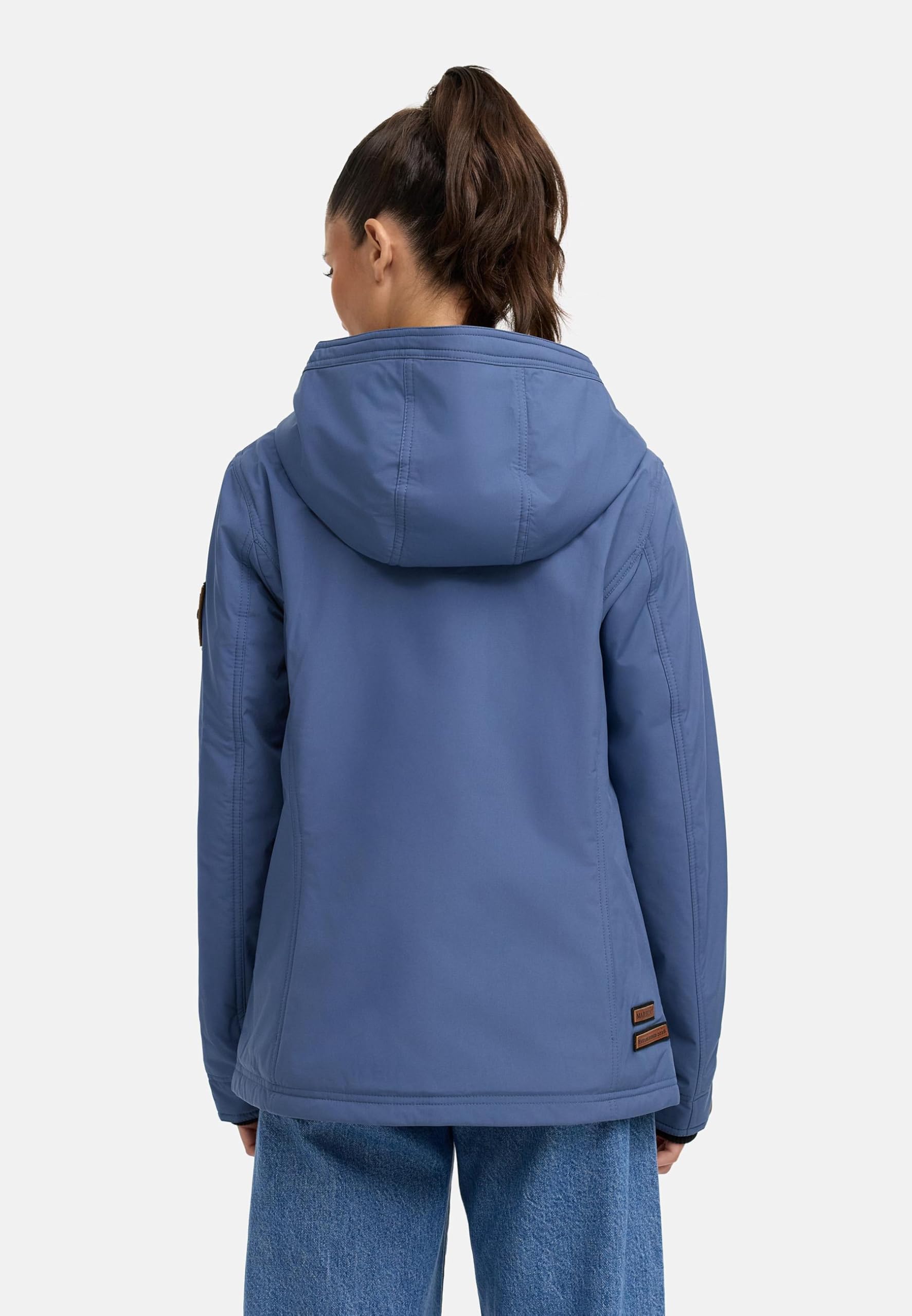 MARIKOO leicht gefütterte Damen Übergangsjacke kurz Outdoor-Jacke mit Jersey-Innenfutter und großer Kapuze Brombeere XS-6XL