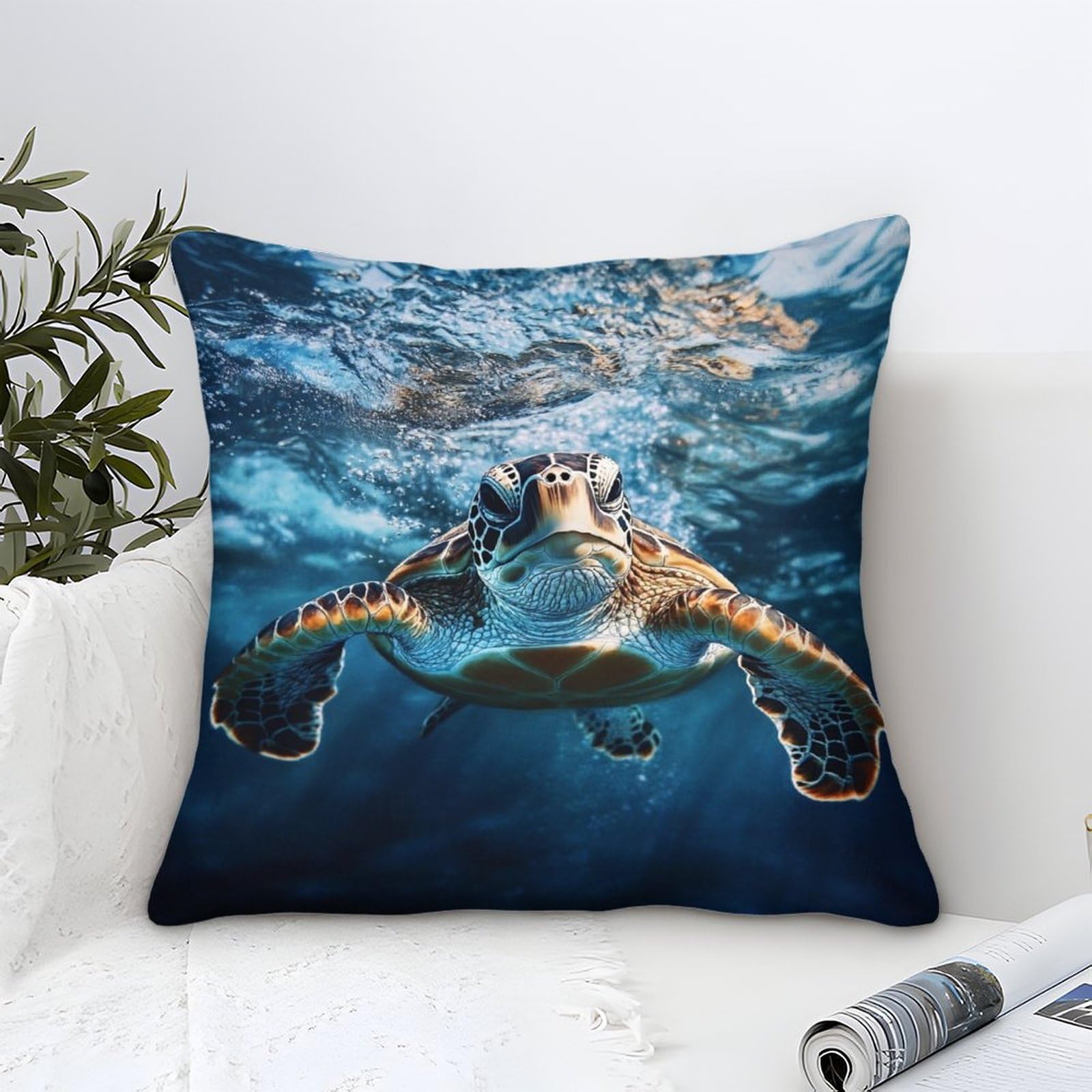 Lililaobiao Tortoise-4 Tortoise Microfiber Throw Pillow Case, 50X50cm, Gift For Wife, Girlfriend, Gift For Couples, Wedding, Turtles Cushion Cover For Sofa Couch Bed