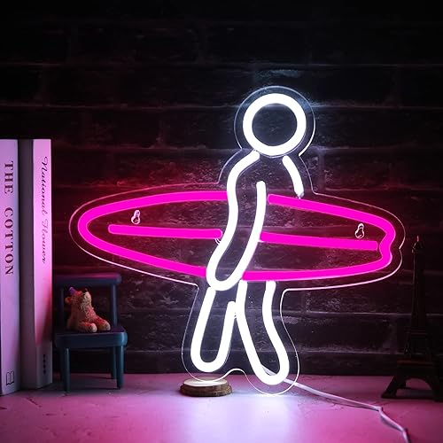 Miniatura 10 de Letrero de neón para decoración de pared de dormitorio, alimentado por USB, decoración de tabla de surf, luz de surfista regulable, letrero de neón