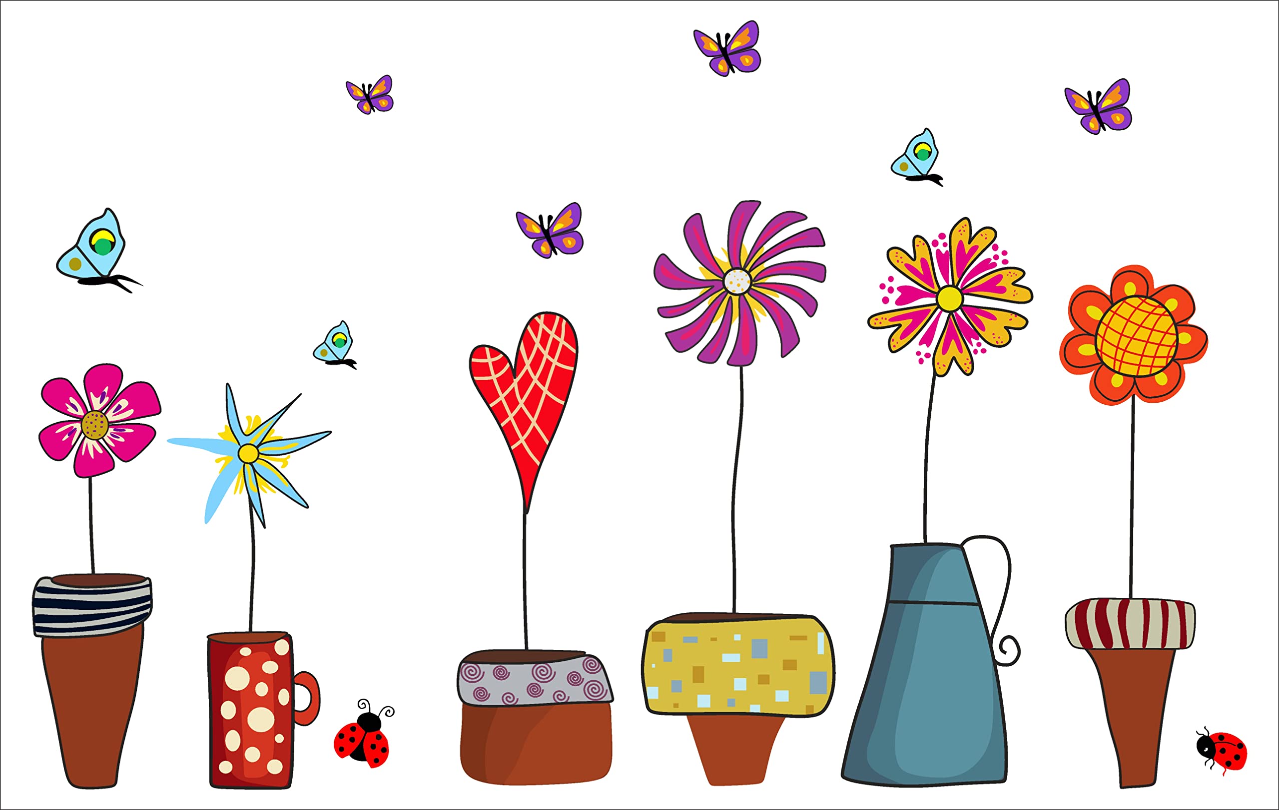 Psychedelic Collection Decorative Multicolour Flowers Flower Port Decorative PVC Vinyl Wall Sticker (Multicolor, 59 cm X 894.4 cm)