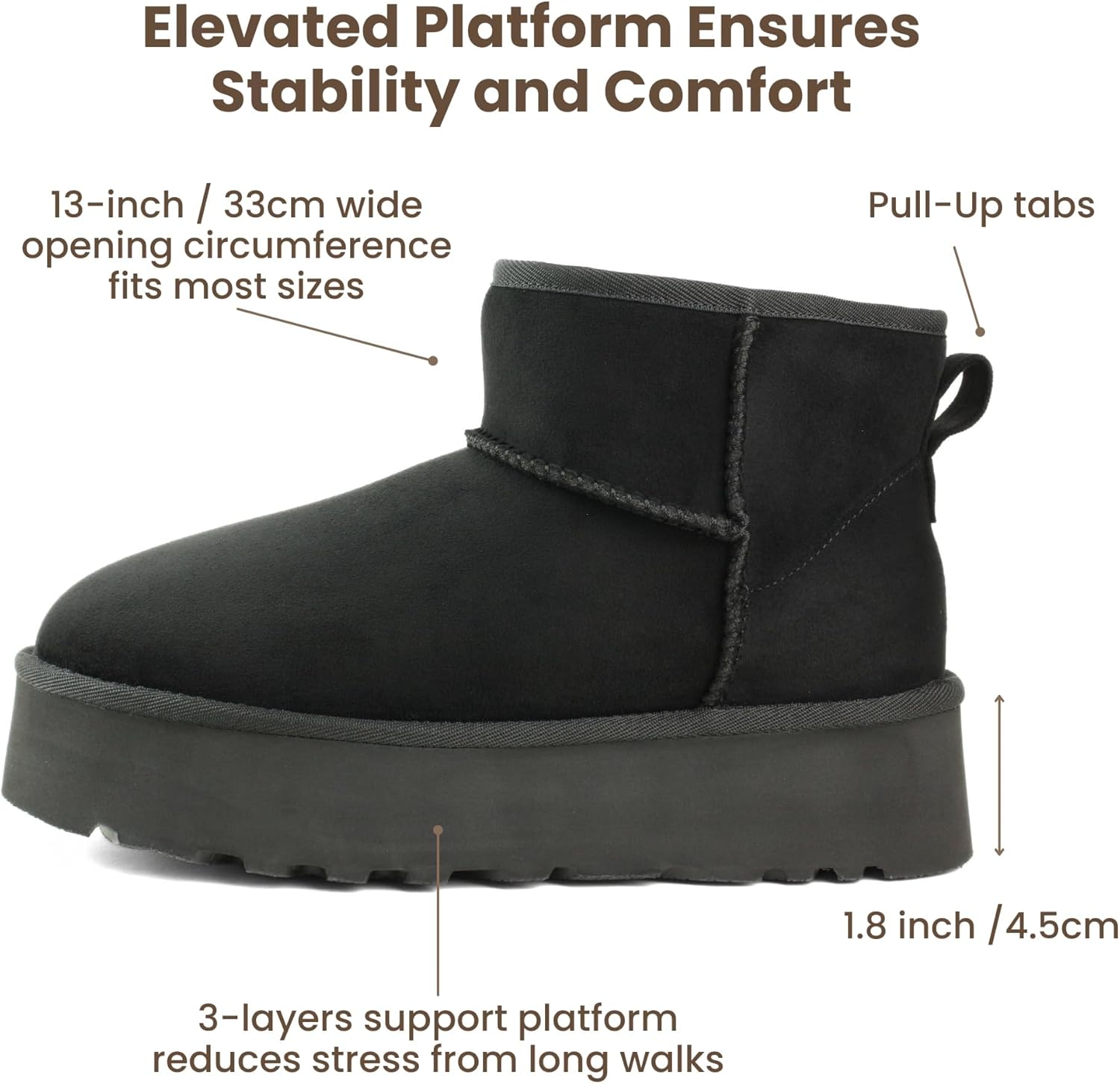 Women's Platform Mini Boots, Fur Boots Classic Ultra Mini Booties Comfortable Anti-Slip Lightweight Winter Snow Boots (Brown/Sand/Black, US Women Size 5-9)