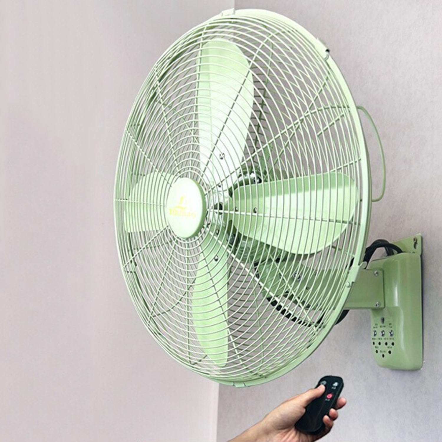 asdchZen Wall Mount Fan With Remote, 18" Retro Metal Ceiling Fan, 90°Oscillating, 3 Speeds, 4H Timer, For Bedroom Living Room,12inch