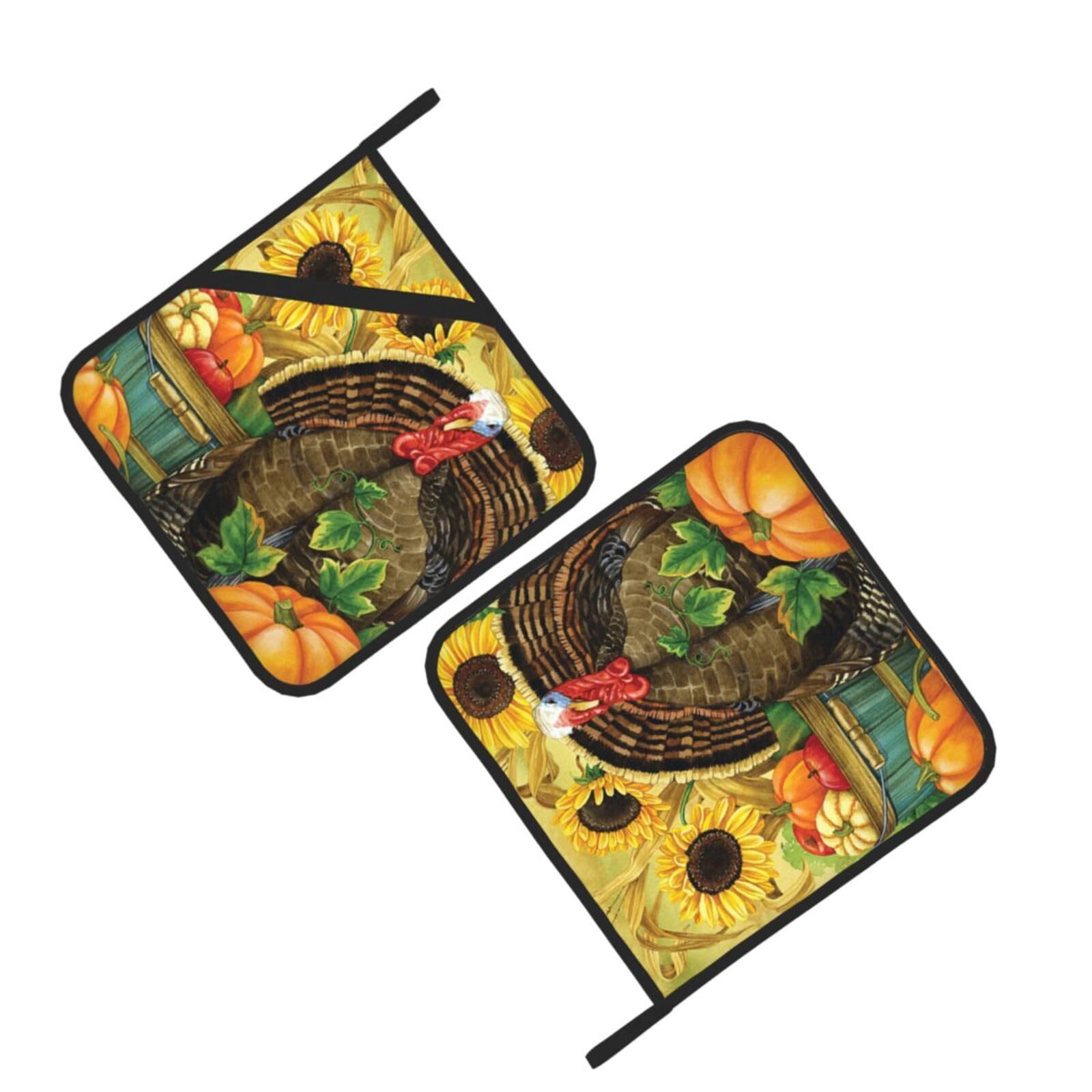 Thanksgiving Turkey Pumpkin Printed Oven Pot Holders Set of 2 Pcs Heat Resistant Kitchen Microwave Potholders for Cooking Baking Grilling
