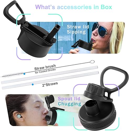 Miniatura 7 de Akyta - Botella de agua deportiva de 32 onzas con tapa con pajita acero inoxidable aislado al vacío mantiene el agua fría y caliente botellas de