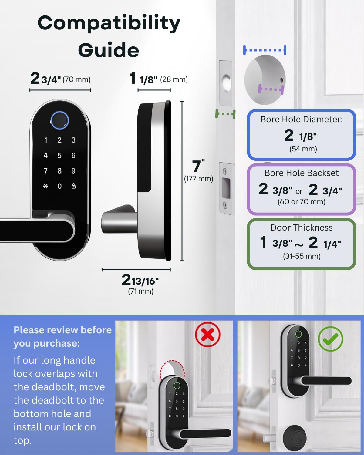 Cerradura inteligente digital de entrada sin llave con mango y teclado: cerradura electrónica/eléctrica con código, control de aplicación, perilla biométrica para puerta delantera, interior, exterior