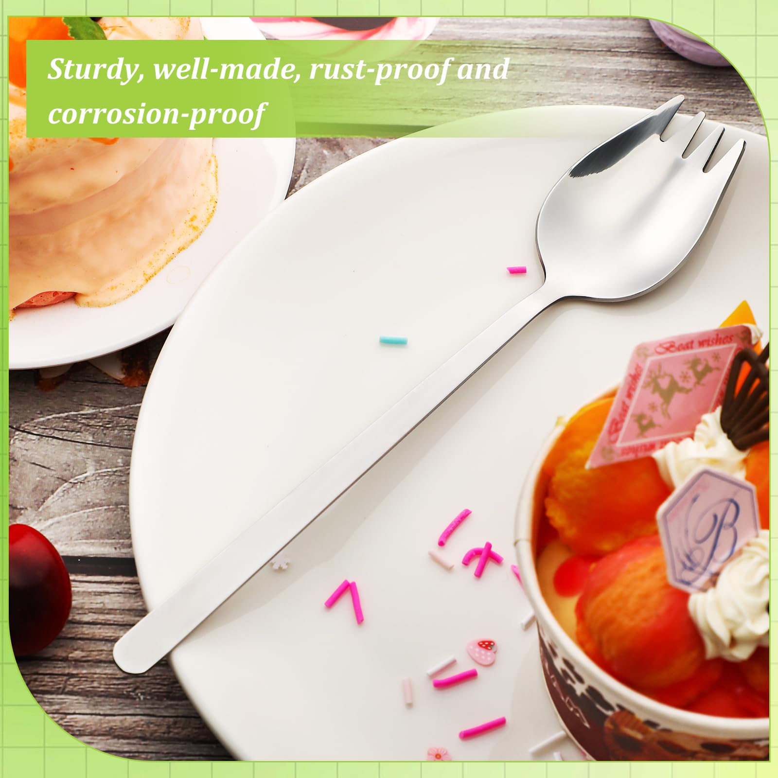 FillTouch 20 tenedores de acero inoxidable para ensalada, 7.4 pulgadas de largo, cucharas de helado de postre, tenedores reutilizables para aperitivos de frutas, para uso diario, suministros de