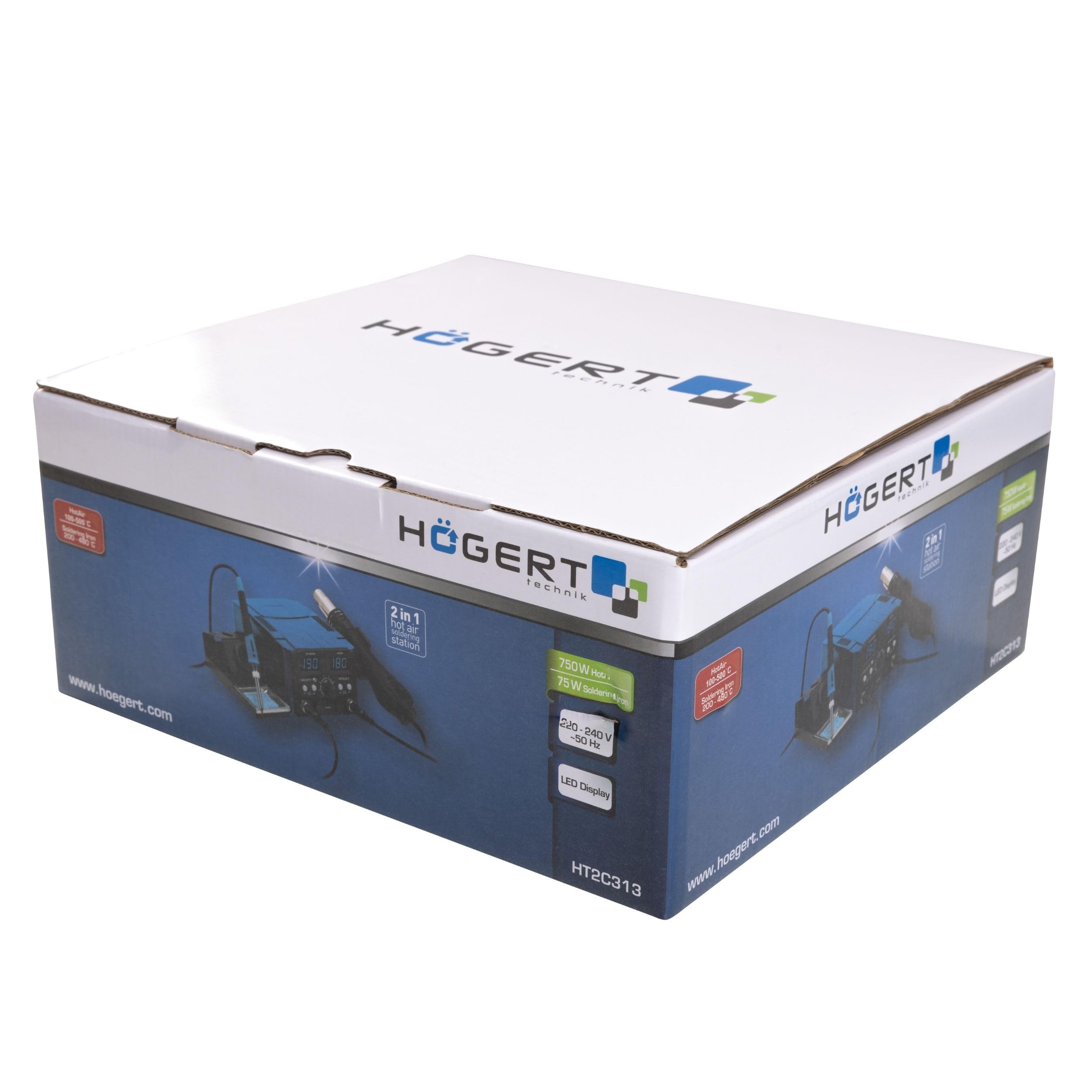 HÖGERT TECHNIK - Estación de soldadura 2 en 1 75W con pistola de aire caliente 750W, control digital de temperatura, pantalla LED, segura para ESD, para reparaciones de SMD y BGA