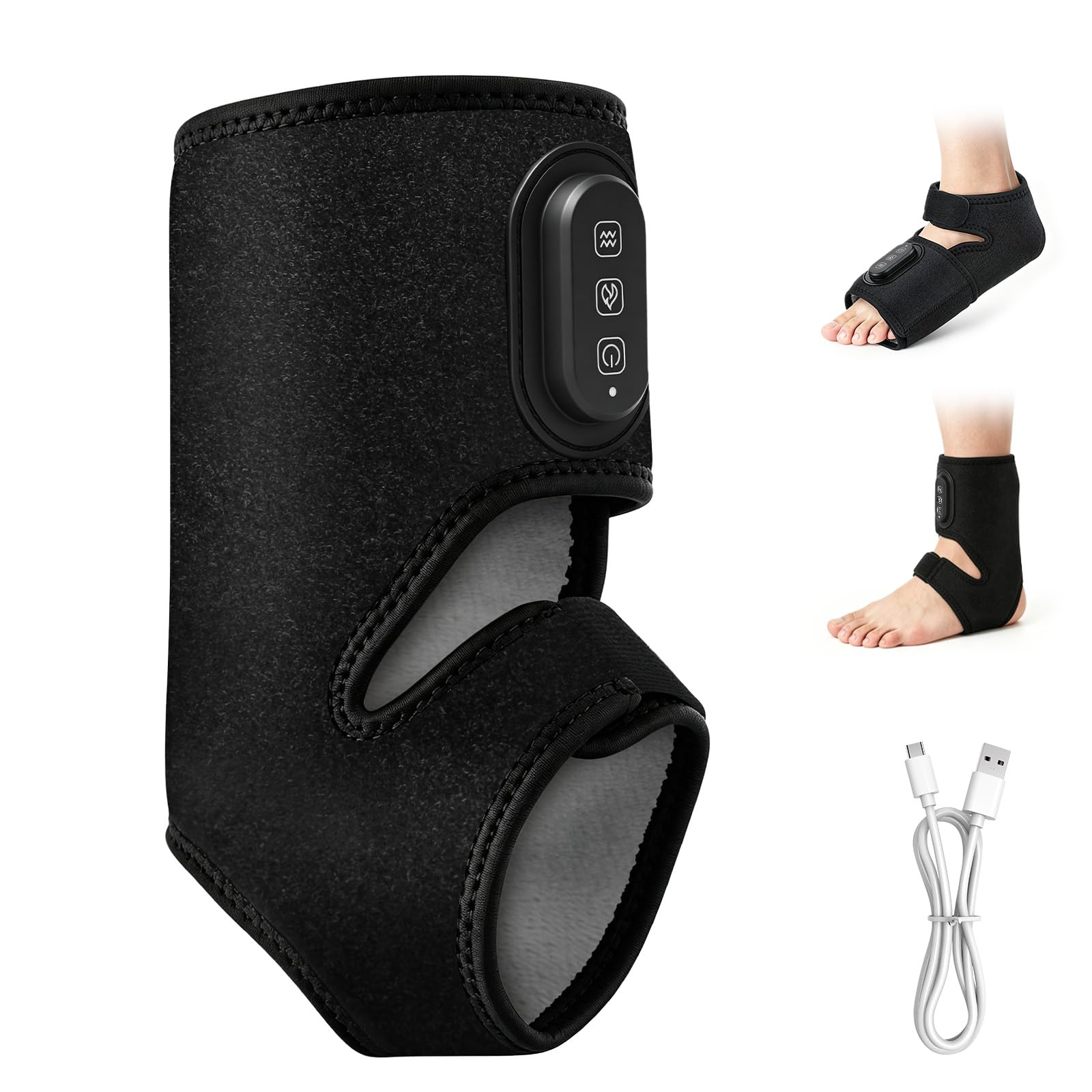 Masajeador de pies con calor, tobillo inalámbrico con calefacción | almohadilla térmica de tobillo con 3 niveles de calor y 3 modos de vibración, envoltura térmica para mujeres y hombres