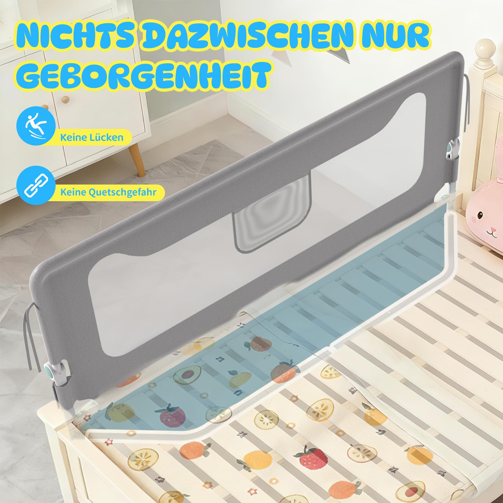Soontrans Rausfallschutz Bett, Sanfter Schutz für den Übergang ins Große Bett, Klappbar & Höhenverstellbar, Rausfallschutz Boxspringbett für Ruhige Nächte, aus Metallrahmen & Gepolstert (150 cm)