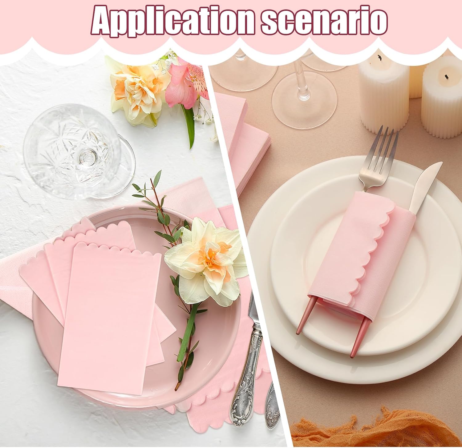 Glenmal 100 Pcs Paper Disposable Napkins 2 Ply Dinner Guest Cocktail Napkins Hand Towels for Wedding Summer Birthday Party Bridal Anniversary Reception, 13 x 16 Inches (Pink,Lace)