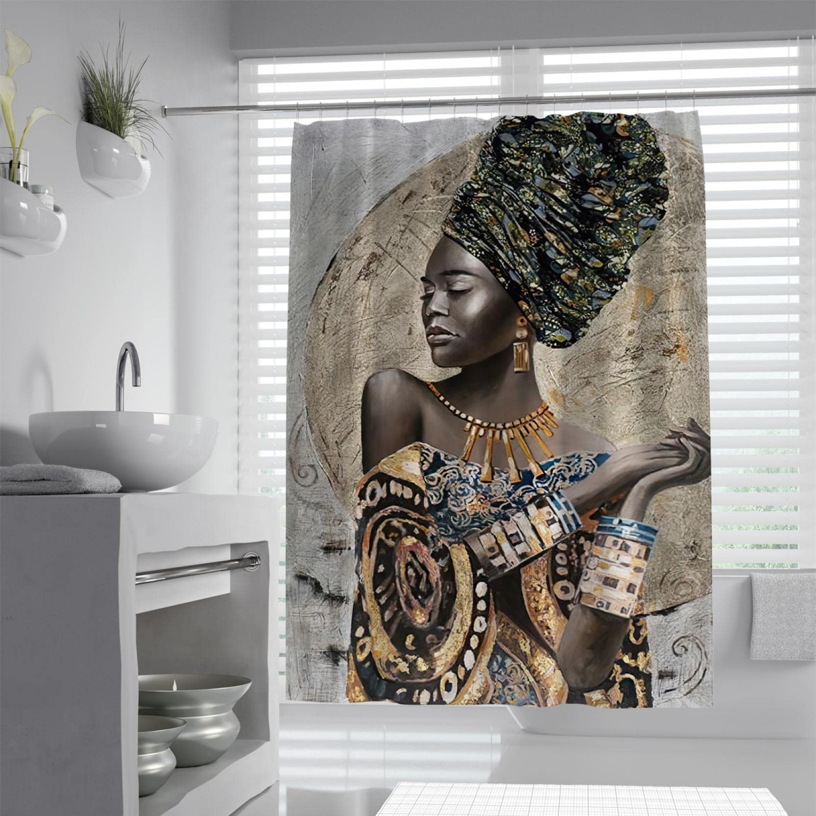 Girl Cortinas de ducha Estilo étnico africano Hermosa mujer Tribal Decoración Tela Cortina de ducha Cortina de baño de poliéster lavable para accesorios de baño 200x180 cm