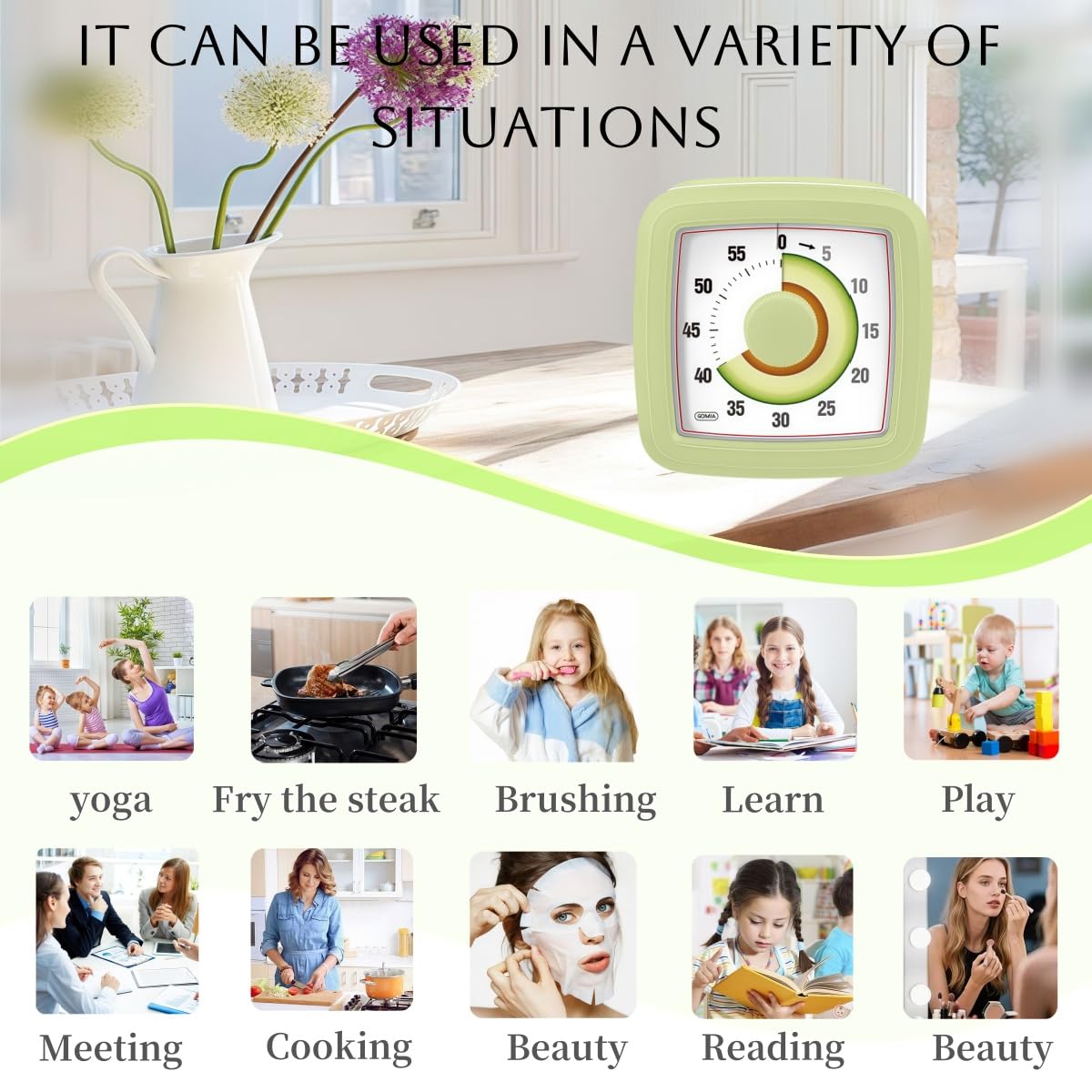 Minuteur visuel pour enfants pour cuisine, salle de classe, cuisine, apprentissage, chambre, bureau, compte à rebours de 60 minutes Pomodoro pour enfants atteints d'autisme et de TDAH (style avocat)