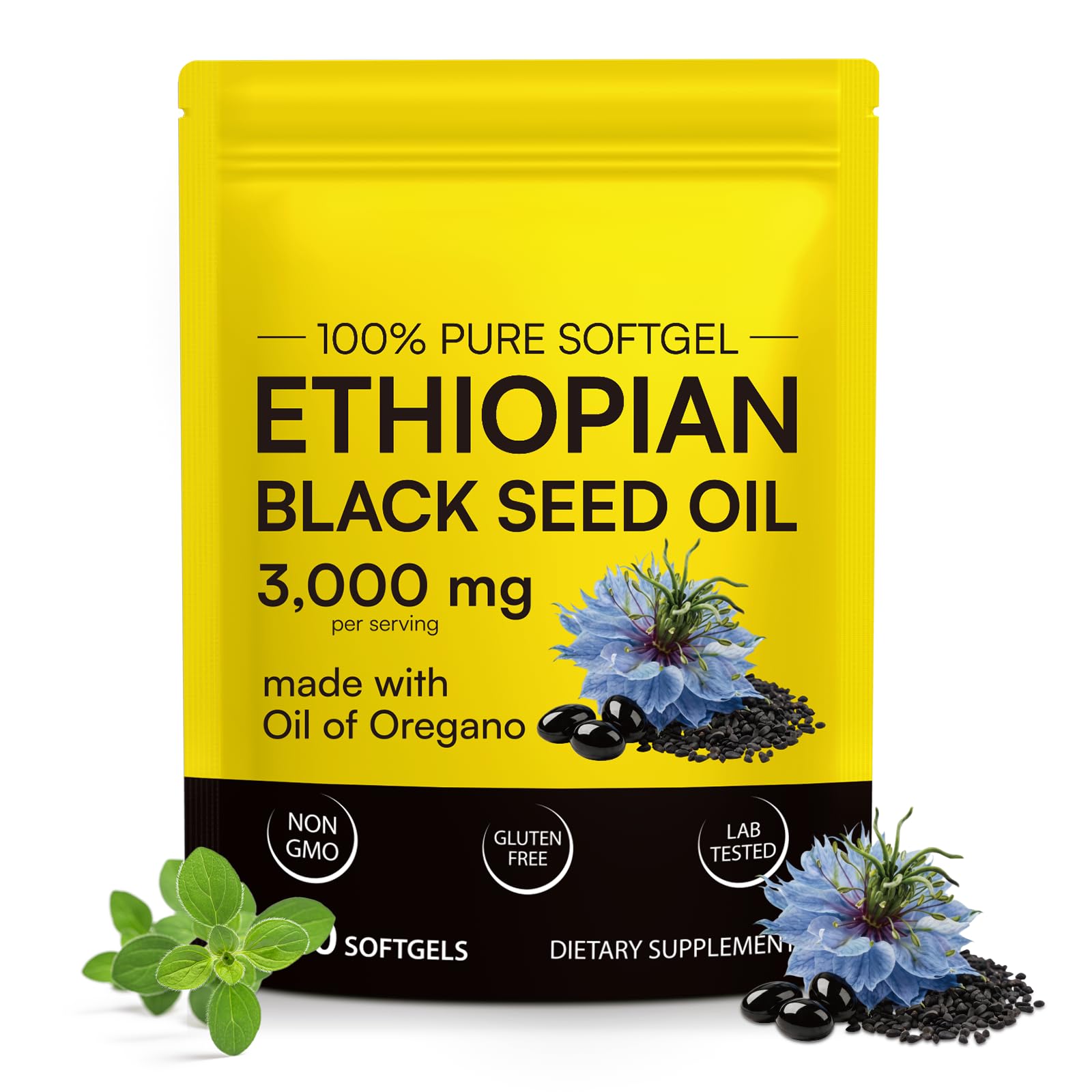 Ethiopian Black Seed Oil Capsules 3,000 mg, Cold Pressed 240 Softgels