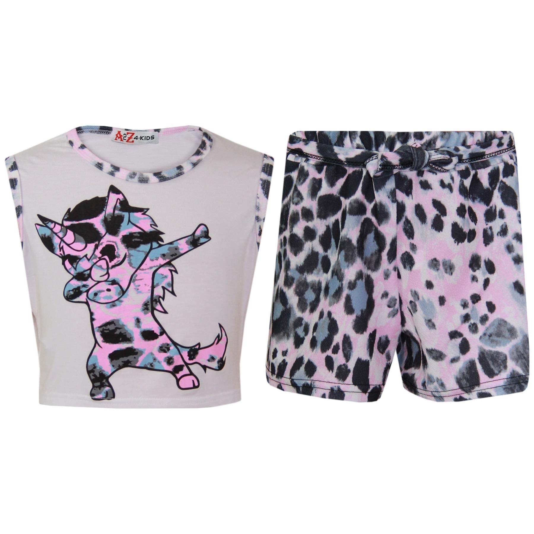 Conjunto de crop top con diseño de unicornio nieve leopardo tendencia moda 7
