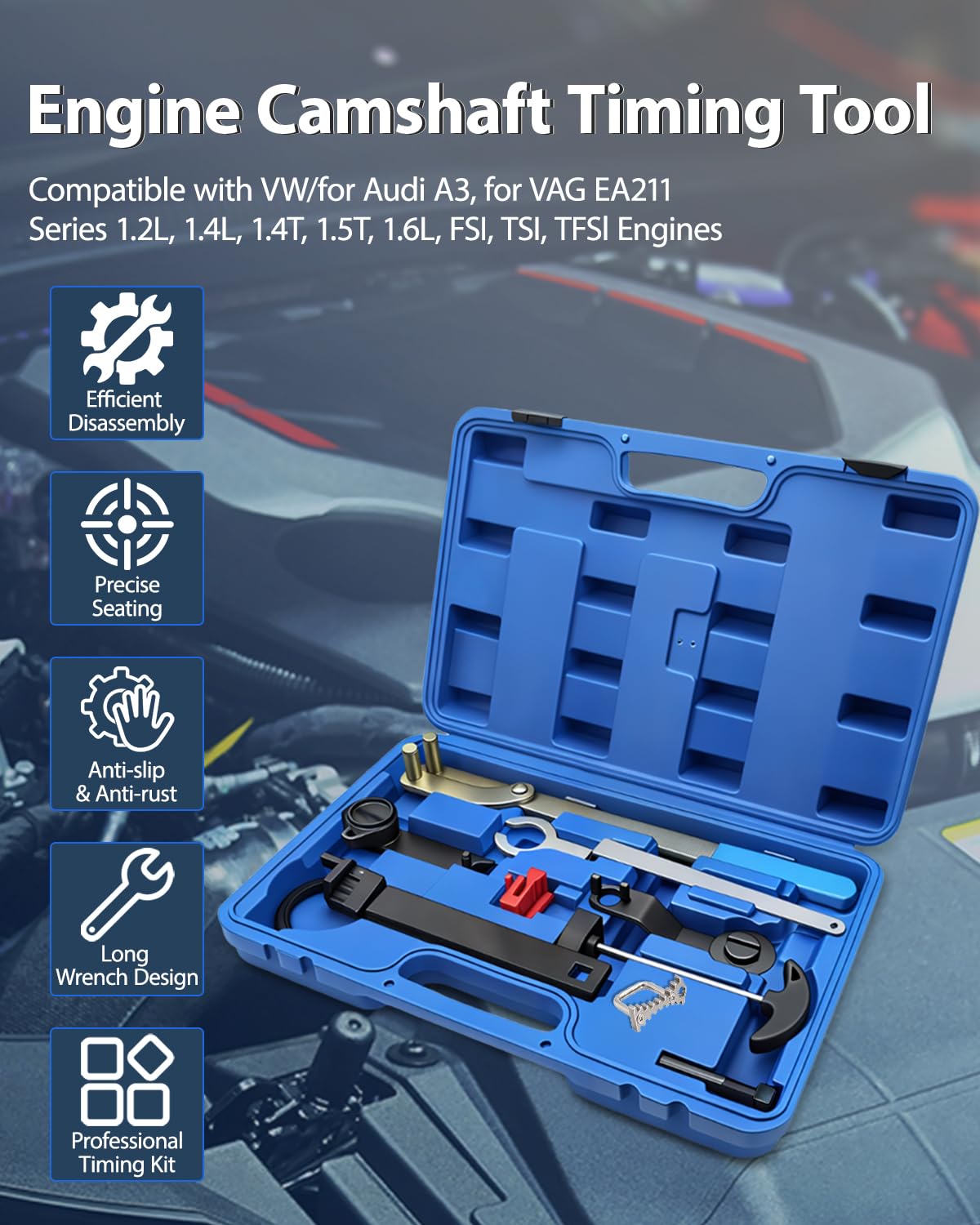 10 Pcs Kit D'outils Réglage du Moteur, Outil de Chaîne Distribution, pour Moteurs VAG EA211 1.0, 1.2, 1.4, 1.6L FSI TSI TFSI, Compatible avec VW Audi A3, Golf VII, Jetta, Skoda Octavia, Seat