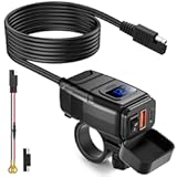 EXTRACTME Motorcycle Phone Charger, 6.4A Dual USB Type C PD & Quick Charge 3.0 Motorcycle USB Charger with Voltmeter & ON/Off Switch, Waterproof Motorcycle Accessories for Phone, Tablet, etc - Blue
