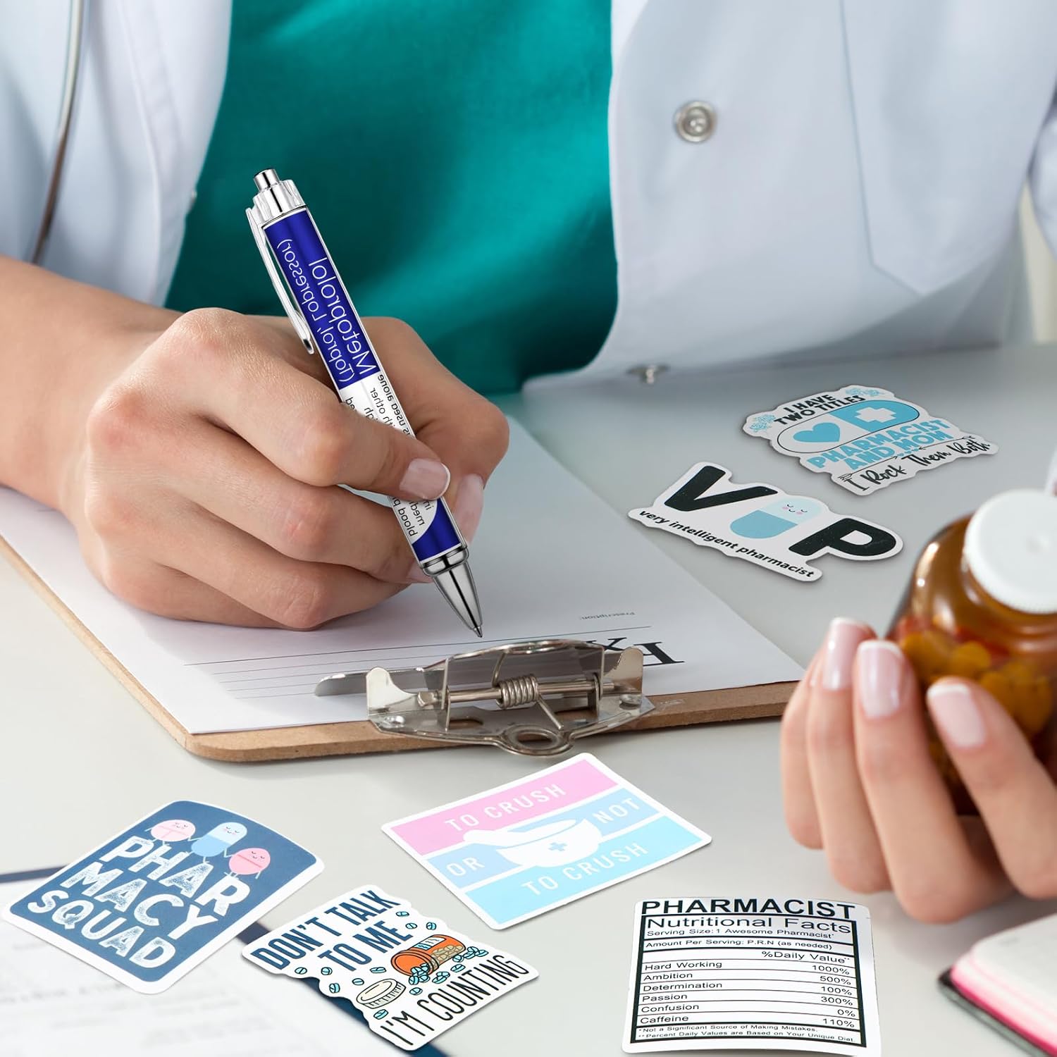 Sayglossy 24 Sets Pharmacist Gift Set Includes 24 Pcs Pharmacy Pens 24 Pcs Pharmacist Journal Notebook 1 Bag Cute Stickers for Nursing Week Pharmacy Technician School Student