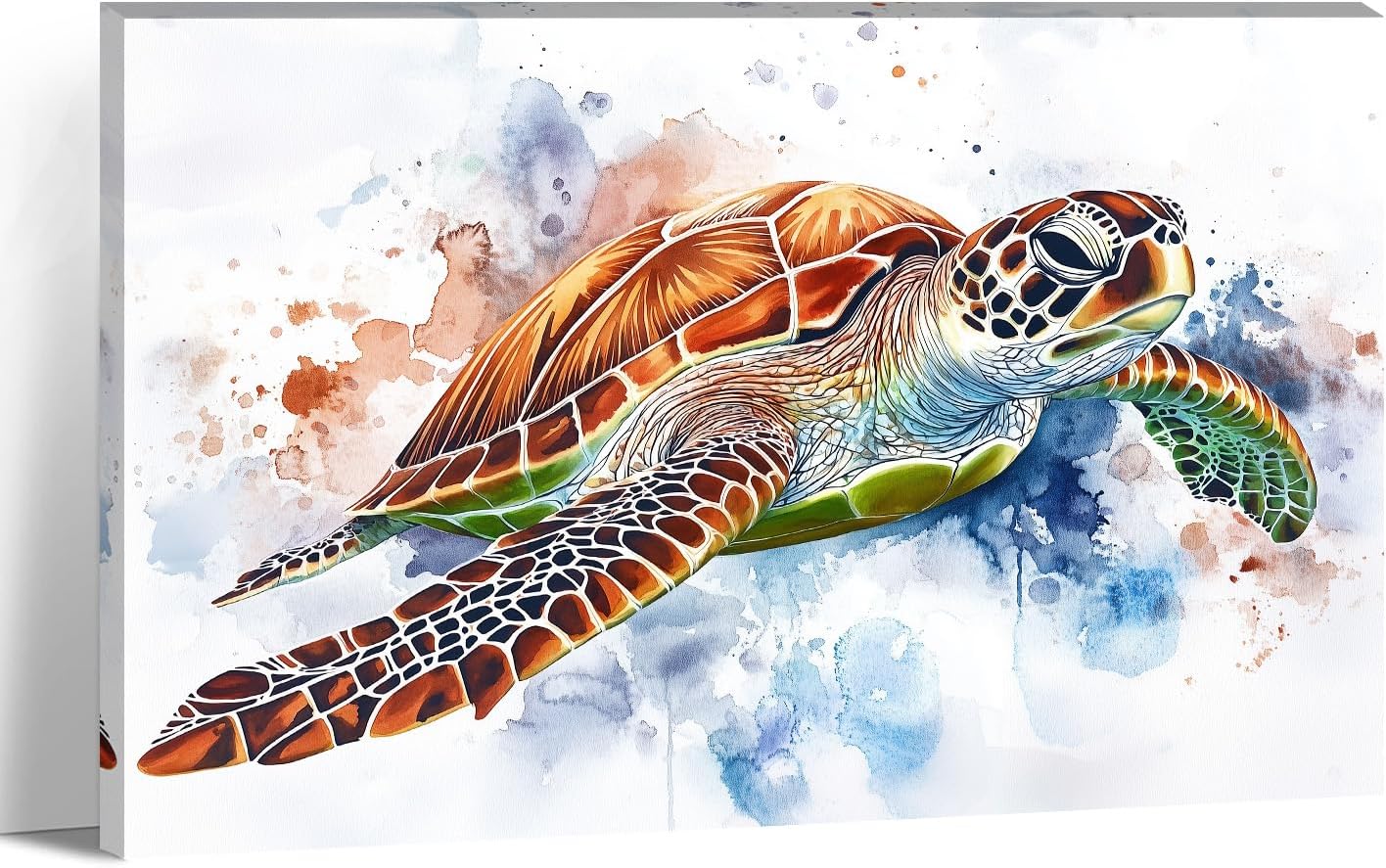 Sea Turtle Canvas Wall Art Bathroom Wall Decor Ocean Turtle on Wood Background Picture Prints Vintage Artwork for Farmhouse Decor Framed(Art-6,12.00x18.00 inch)