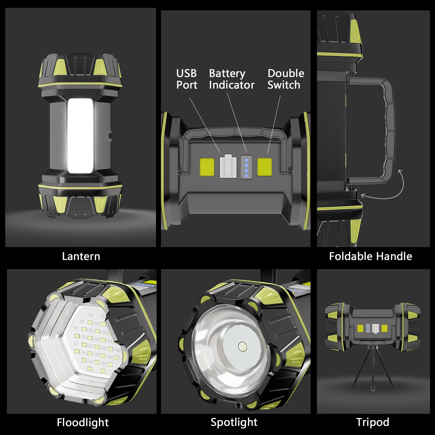 Lanterna da campeggio ricaricabile, 8 modalità, torcia a LED luminosa, 4800 mAh, impermeabile, lanterna di emergenza per esterni, uragano, cavo USB incluso