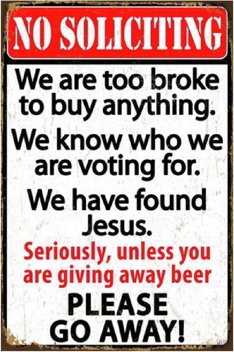 SMAZDFXX Funny No Soliciting Metal Warning Tin Signs, Unless You are Giving away Beer Please Go away, Yard Sign Garage Farm Garden Wall Decor Plaque Outdoor for Home Fence Accessories 8"x12"