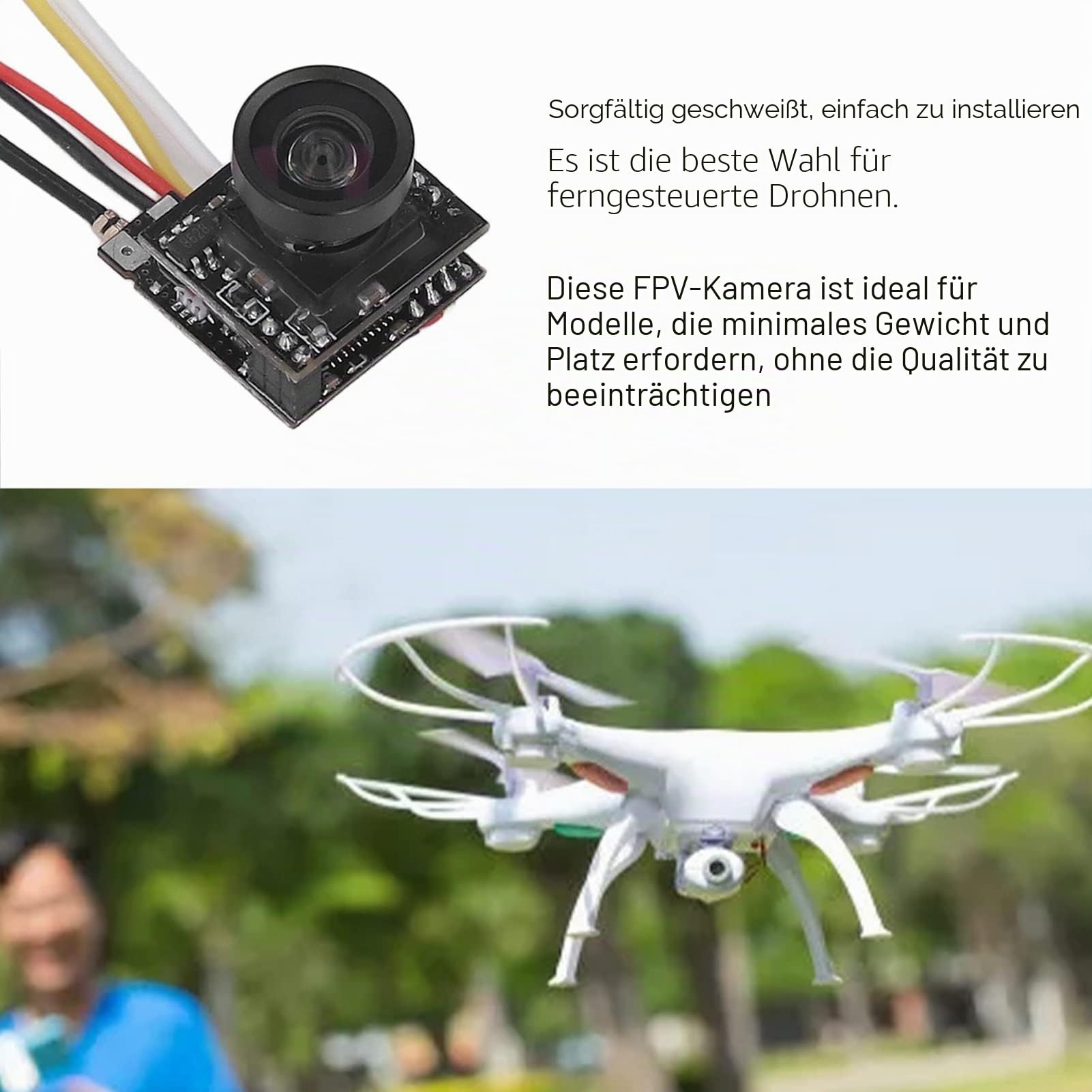 Mikro-FPV-Kamera, schwarzes Rennband. Einfach zu installierende 40-Kanal-FPV-AIO-Kamera für Rennwagen