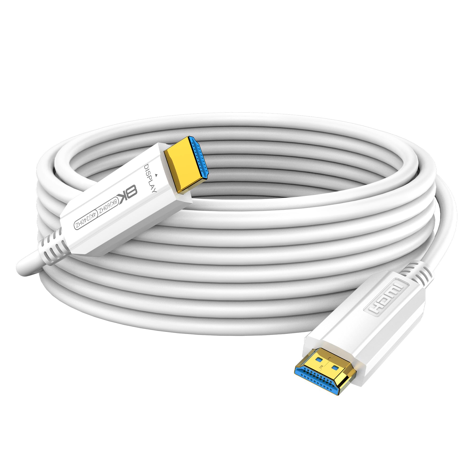 8K HDMI Glasfaser kabel 15Meter , Lang HDMI 2.1 Kabel Aktives, HDMI 2.1 Kabel 48Gbps Ultra High Speed Speed 8K@60Hz,4K@120Hz/144Hz HDR10 eARC 3D HDCP 2.3 für HDTV, Monitor, Laptop, Heimkino - Weiß