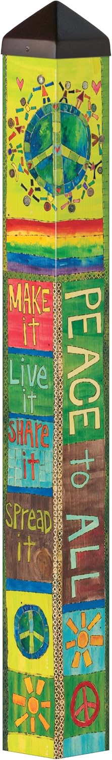 Studio M Garden Art Pole – 40 Inch Outdoor Decorative Yard Art Accent, PVC with Vinyl Wrap – Peace & Love Folk Art Garden Décor, Inspirational Outdoor Accent