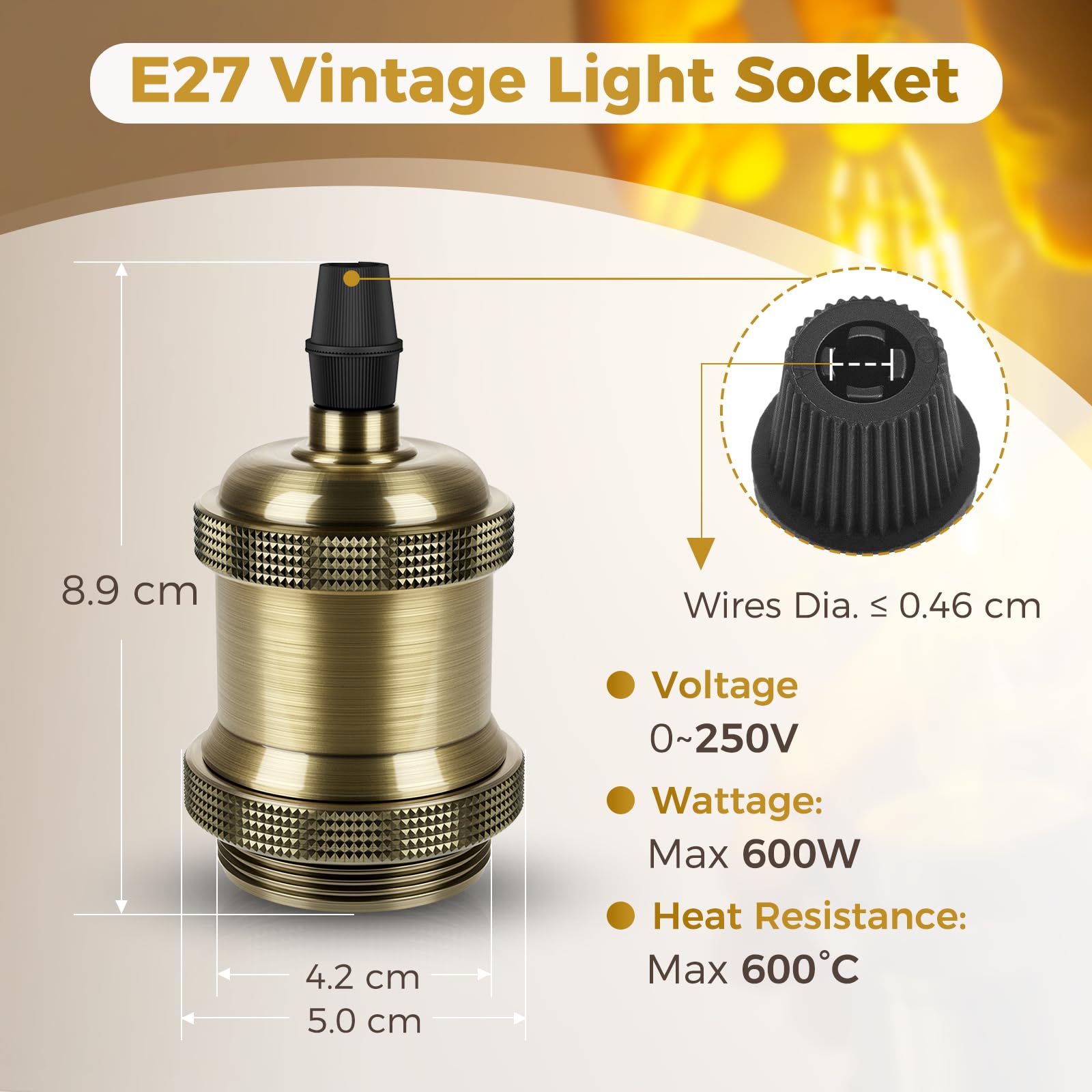 DiCUNO Vintage E27 douille de lampe, Edison retro suspension lampe, Solide céramique adaptateur, 4 Pièces champagne gold socket