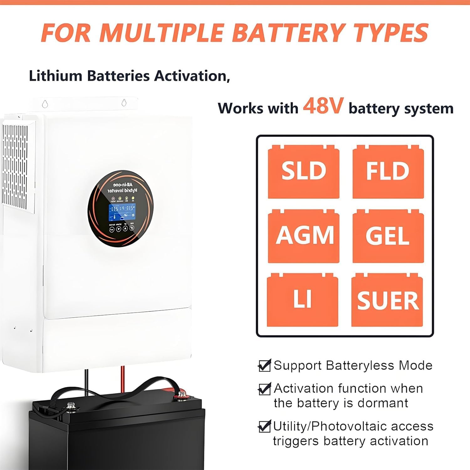 Inverter Solare Ibrido 5500W 48V con Regolatore MPPT 120A, ad Onda Sinusoidale Pura per Accumulo Domestico, Camper e Backup - Sistema off-Grid