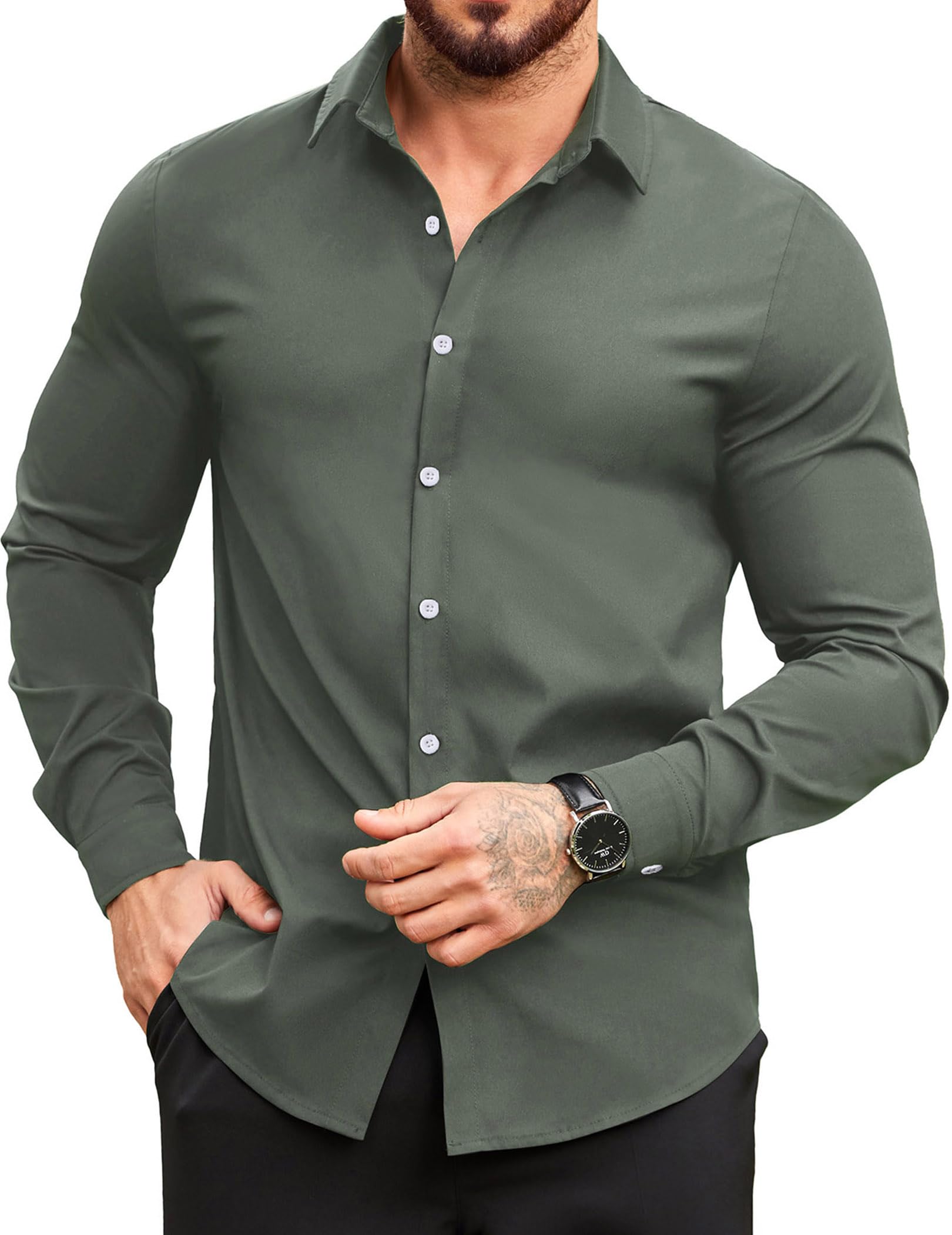 COOFANDY Herren Hemd Langarm Button Down Bügelfrei Freizeithemden Business Casual Regular Fit Einfarbig Hemden