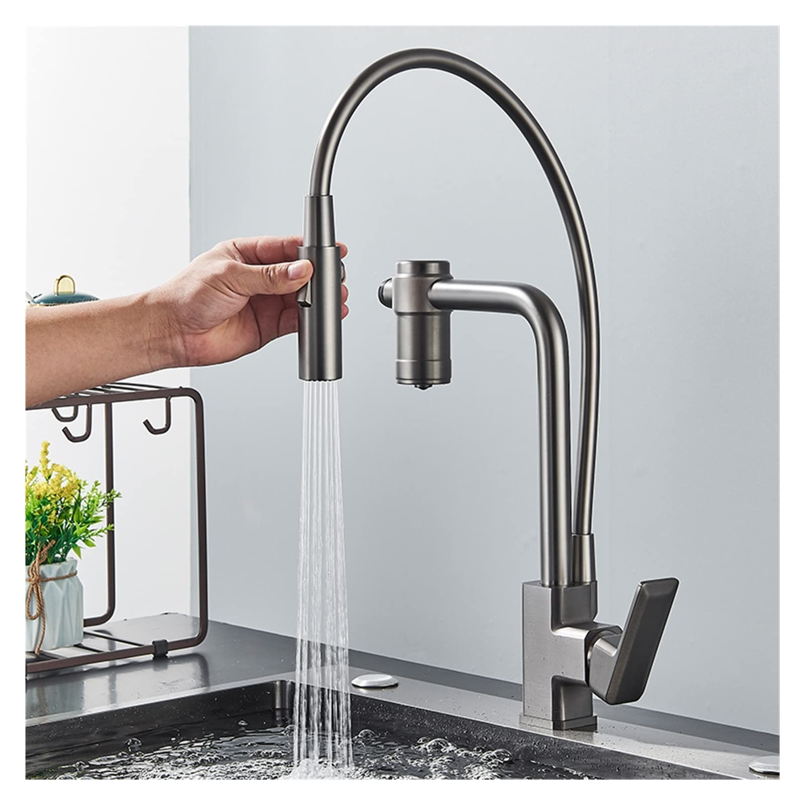 Filtro de agua de cocina filtrado gris negro Grifos de cocina Percolador Filtro de agua Grifo de cocina Función de purificación Grifo Grifo (Size : Chrome)