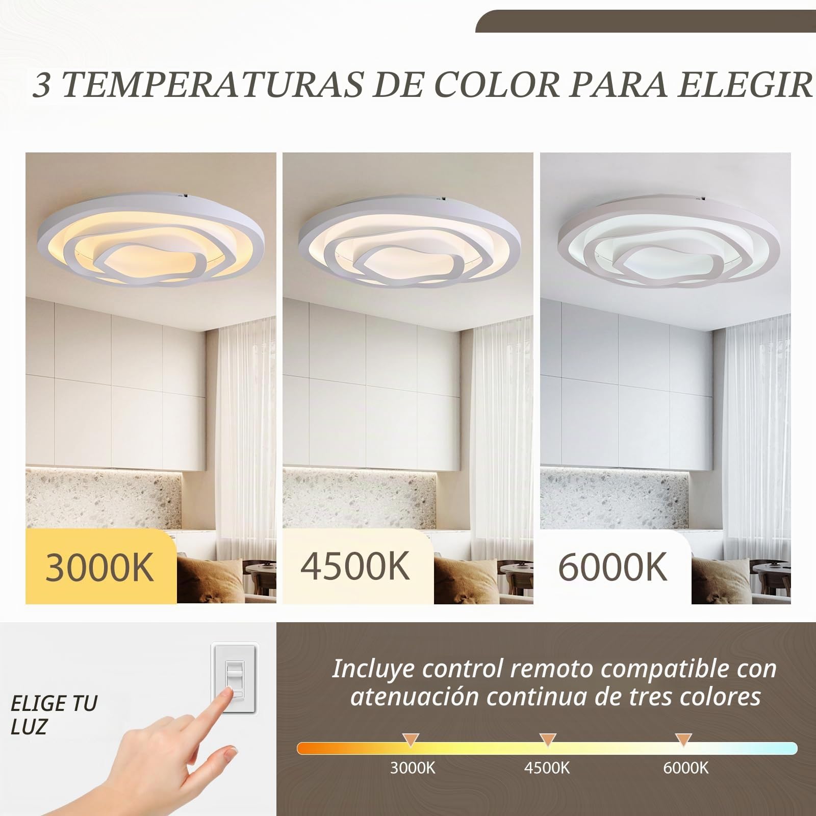 Lampara Techo Moderna Blanco en Forma de Flor, Plafones para Techo Led Ø50cm, Ajustable 3000-6000K con Mando,Lampara Techo Dormitorio pare Salón, Comedor.