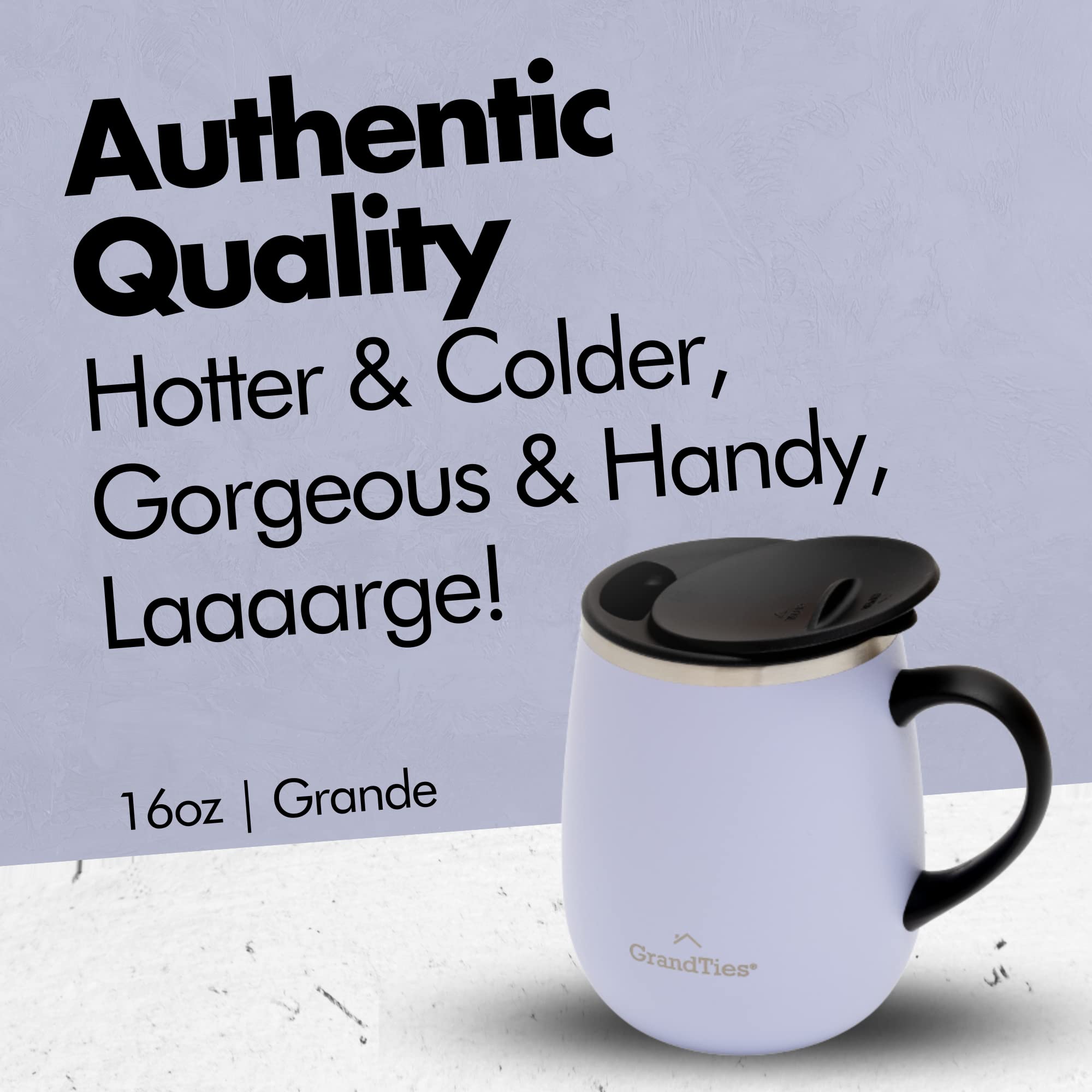 Grandties Insulated Coffee Mug with Handle, Sliding Lid for Splashproof 16 Ounce - Image 2