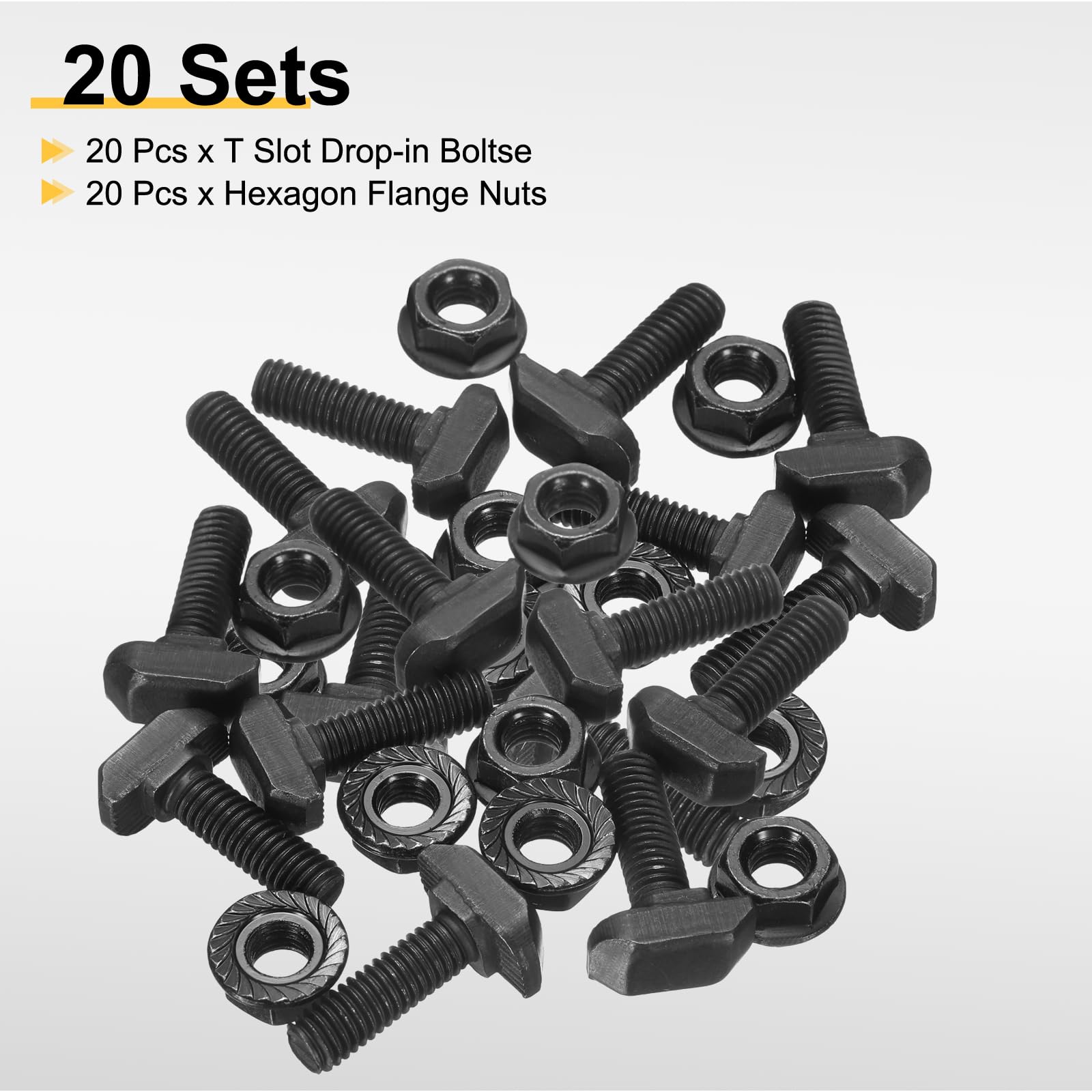 QUARKZMAN 20 Piezas De Tornillo De Cabeza De Martillo M6x20mm Para Ranura En T De Acero Al Carbono Con Tuercas Hexagonales De Brida M6 Para Perfil De Aluminio Estándar Europeo Serie 30